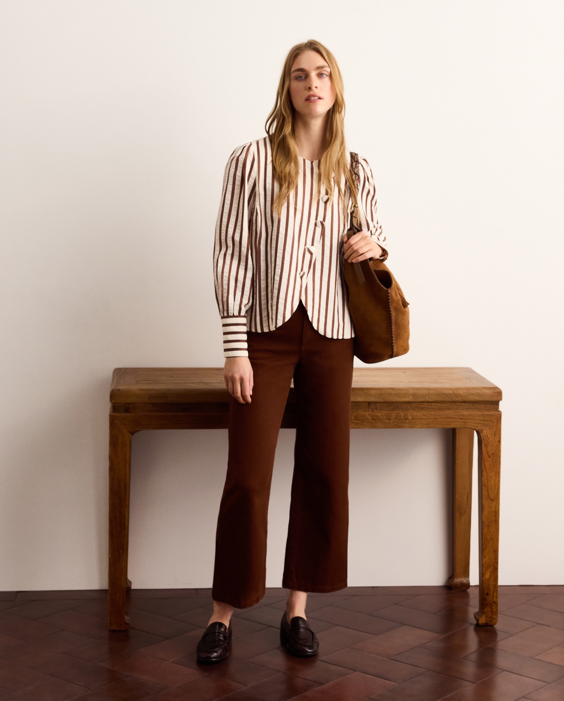 Chaqueta de mujer asimétrica de rayas - Lloyd's - Marrón Marrón-2