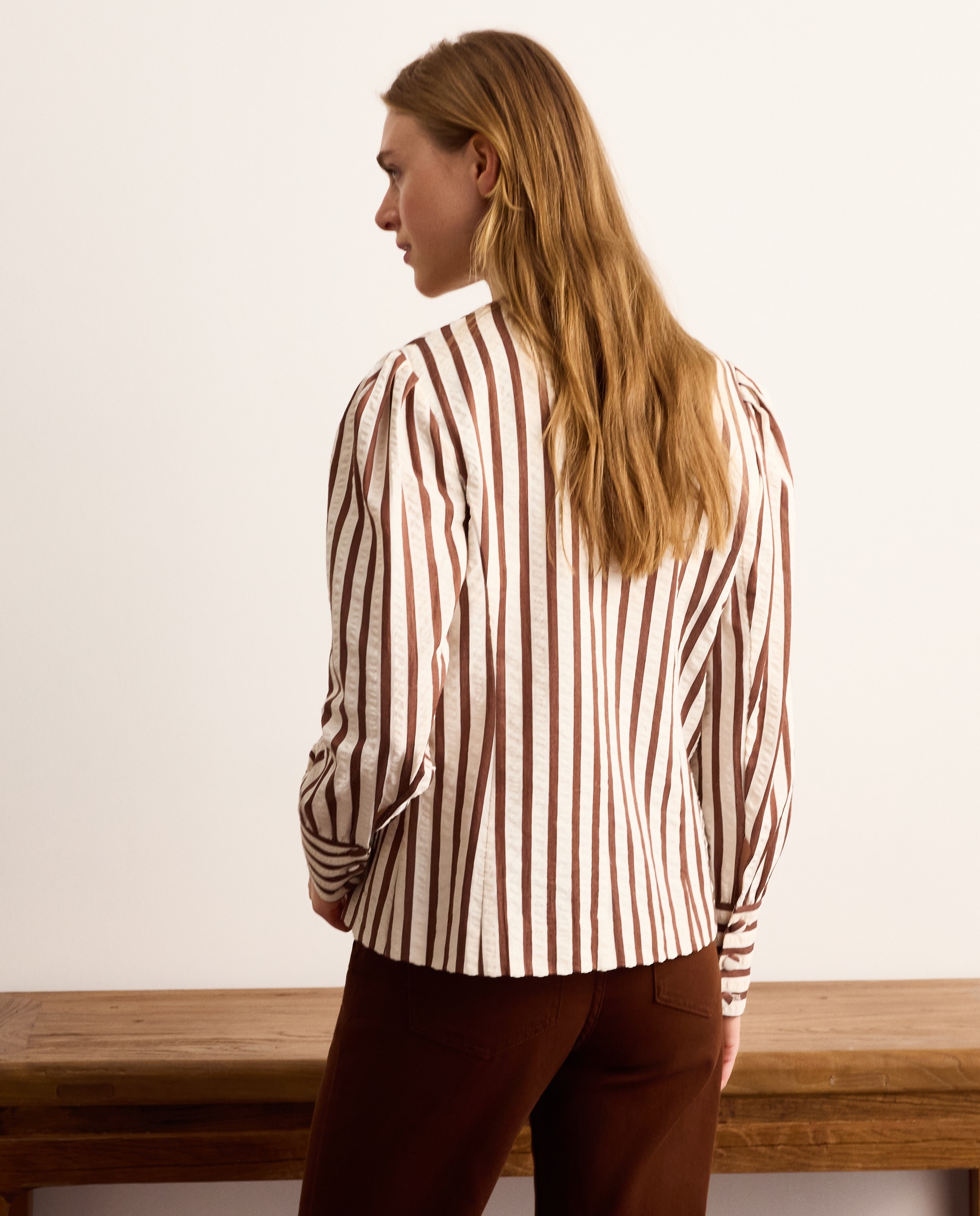 Chaqueta de mujer asimétrica de rayas - Lloyd's - Marrón Marrón-3