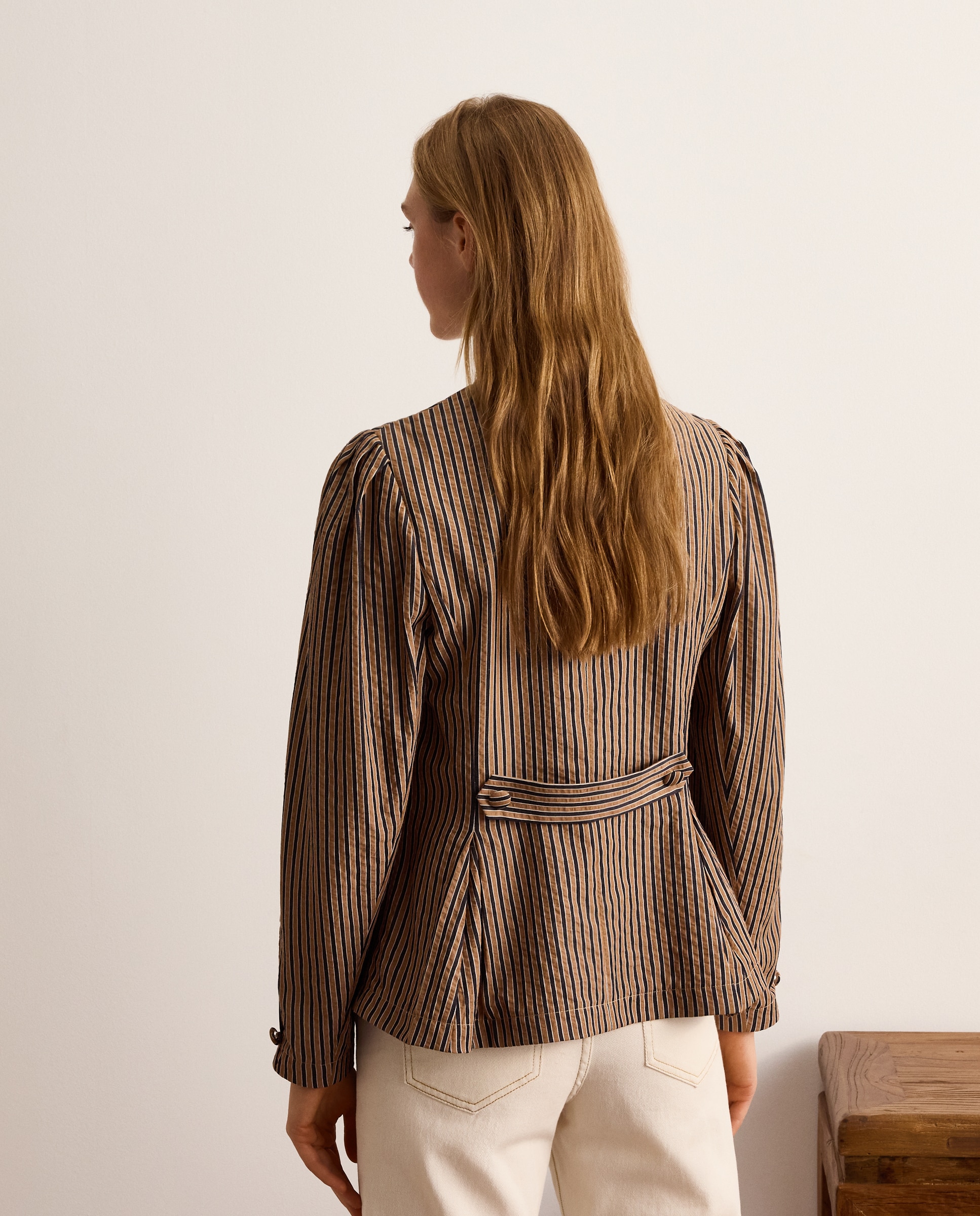 Chaqueta de mujer con cuello pico y raya seersucker - Lloyd's - Azul Azul-3