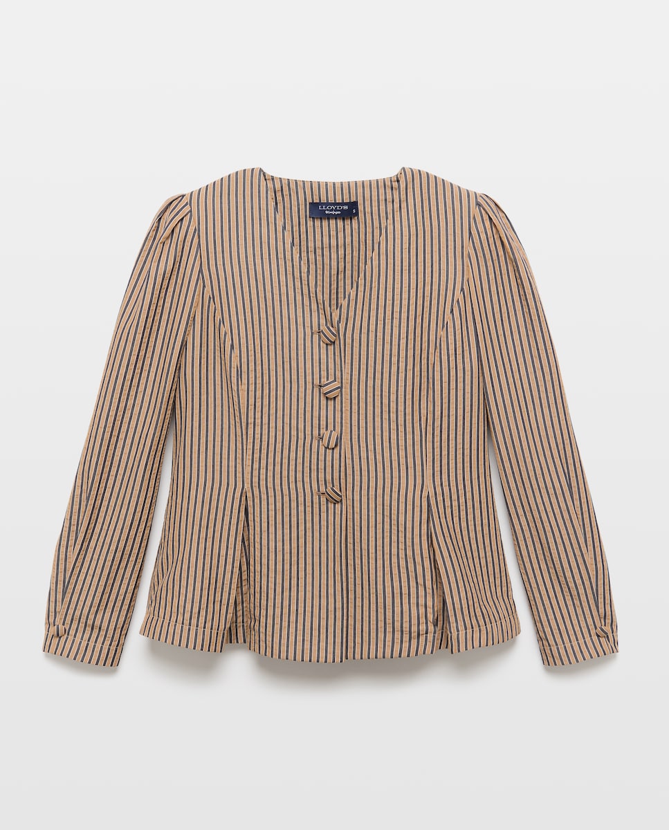 Imagen 0 de Chaqueta de mujer con cuello pico y raya seersucker Azul