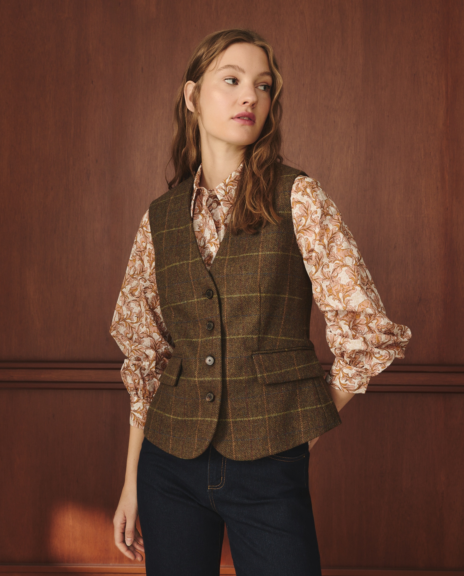 Colete Clássico aos Quadrados 520 Caqui-1