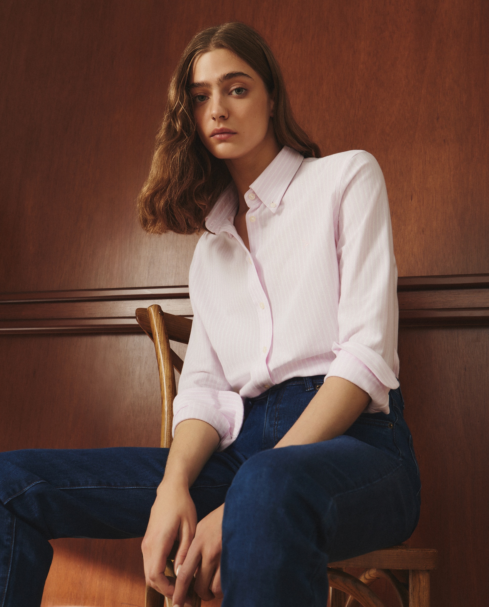 Camisa de Algodão com Manga Comprida Rosa-1