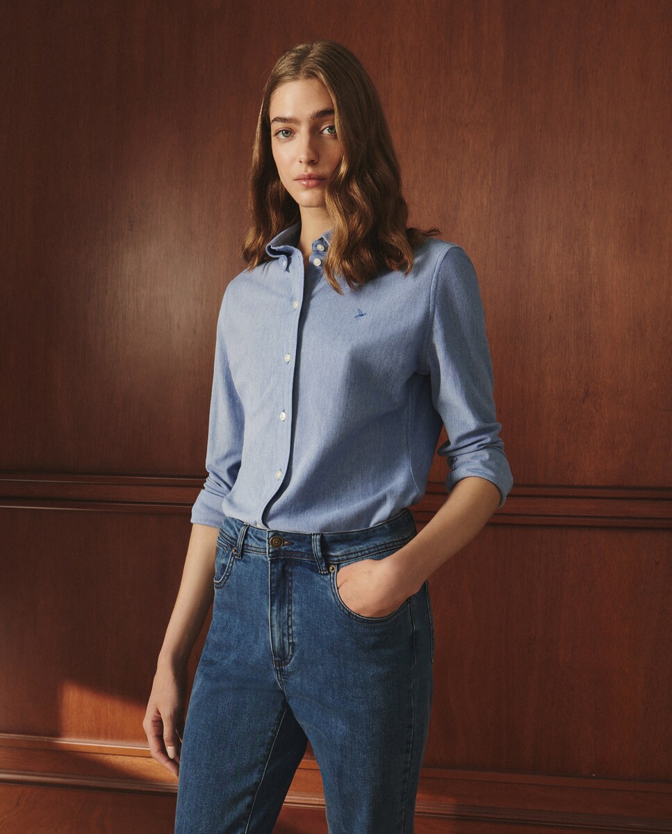 Camisa Lisa com Manga Comprida Azul-marinho-2