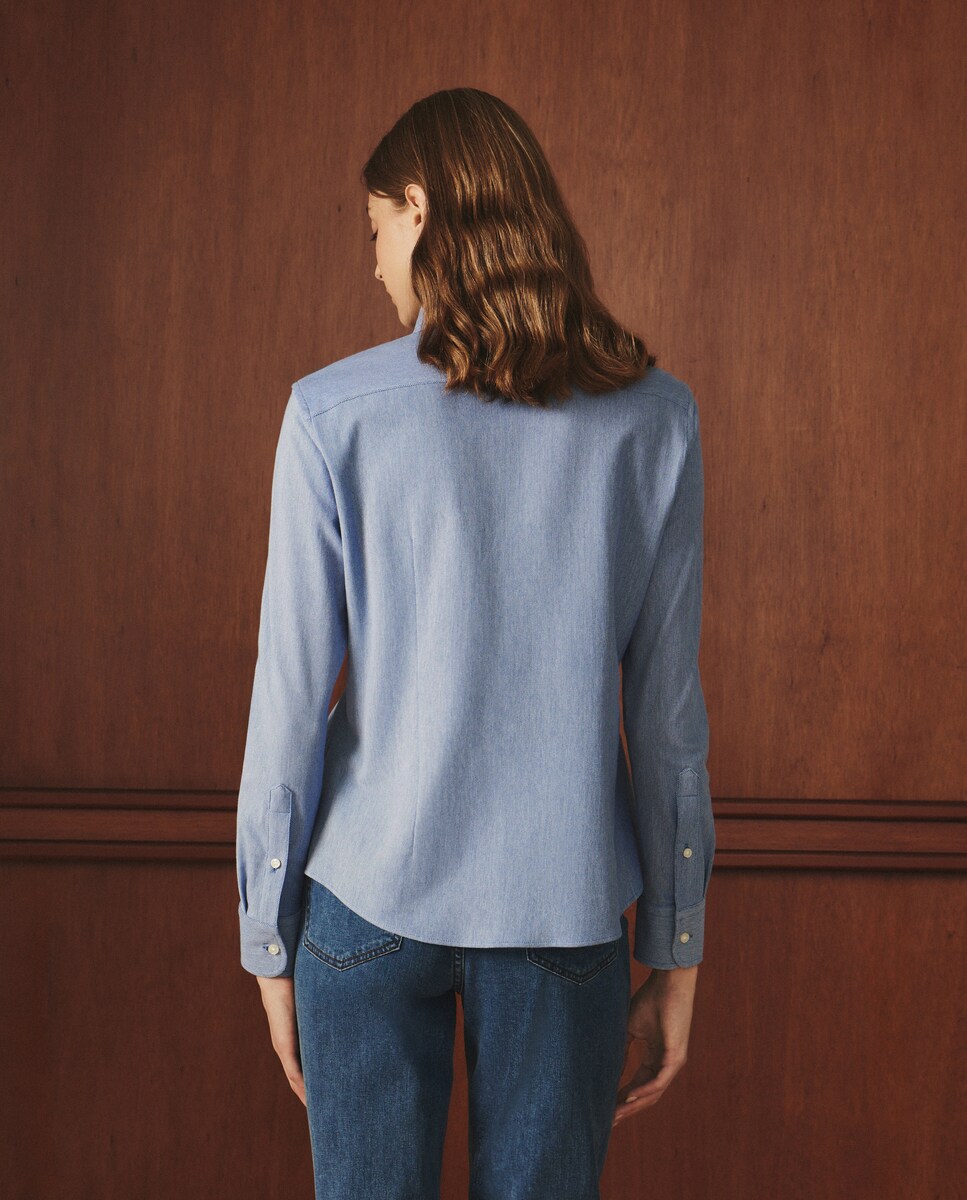 Camisa Lisa com Manga Comprida Azul-marinho-3