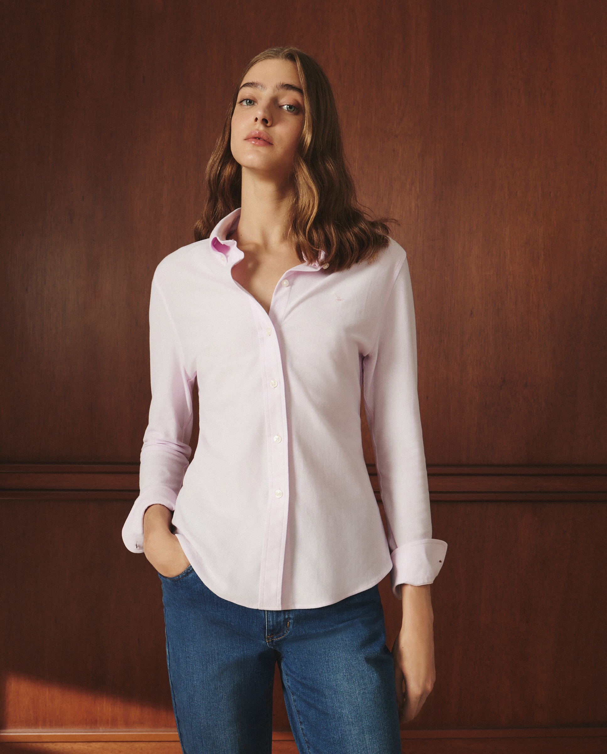 Camisa Lisa com Manga Comprida 200 Rosa-1