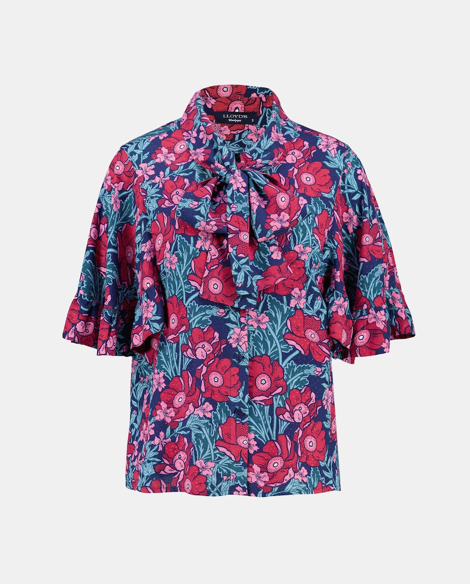 Blusa de Manga Curta com Papoilas Vermelho-5