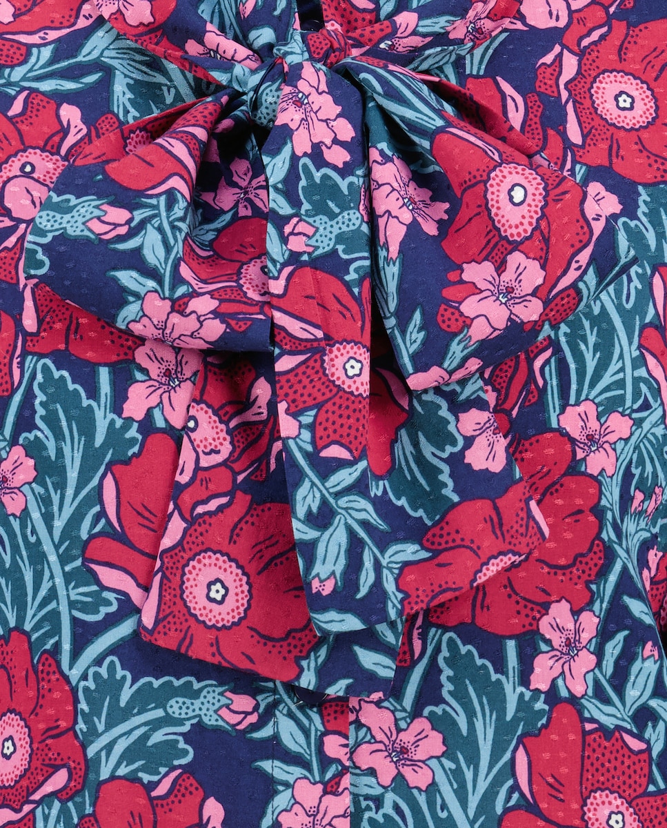 Blusa de Manga Curta com Papoilas Vermelho-6