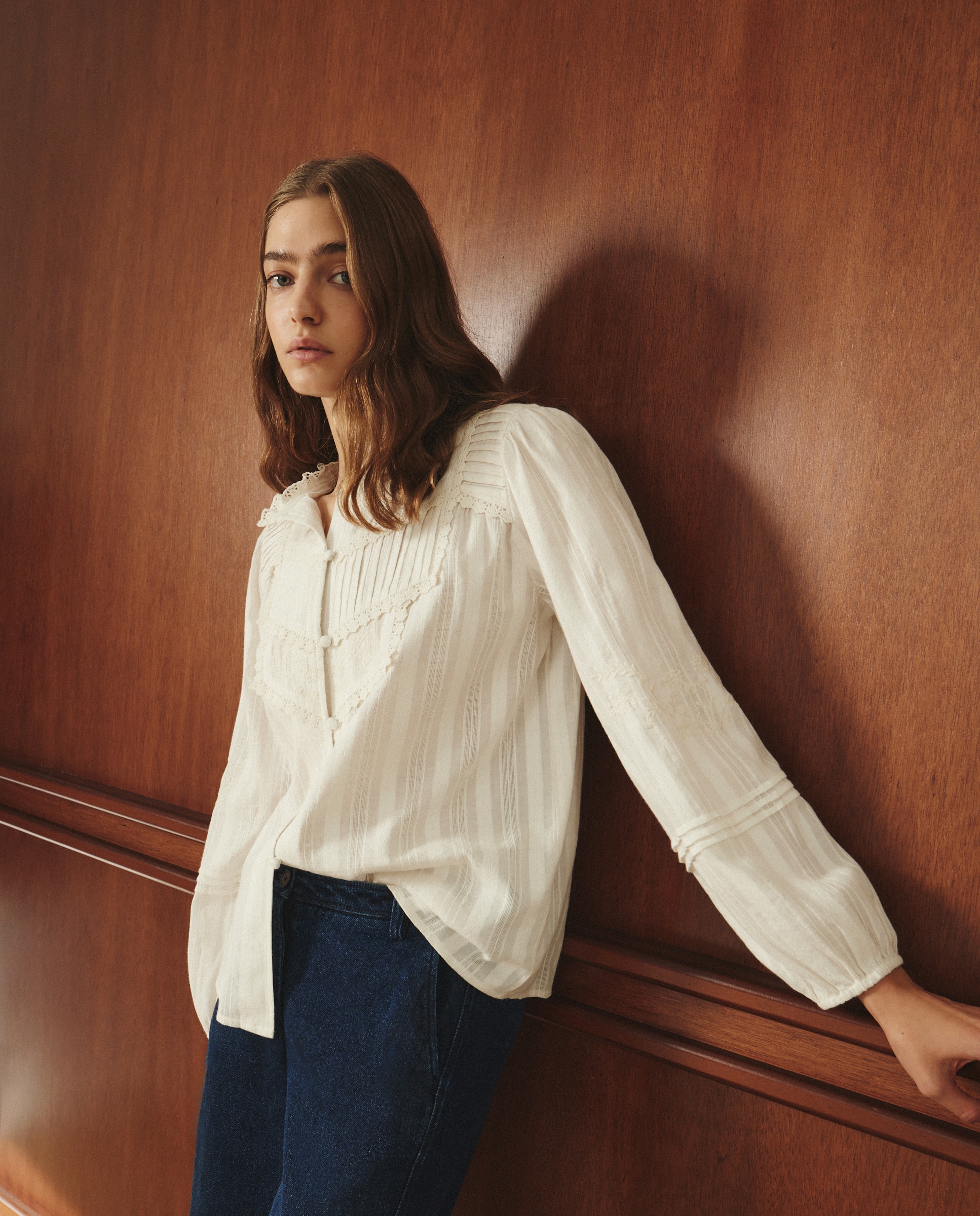 Blusa Romântica com Manga Comprida 120 Cru-1