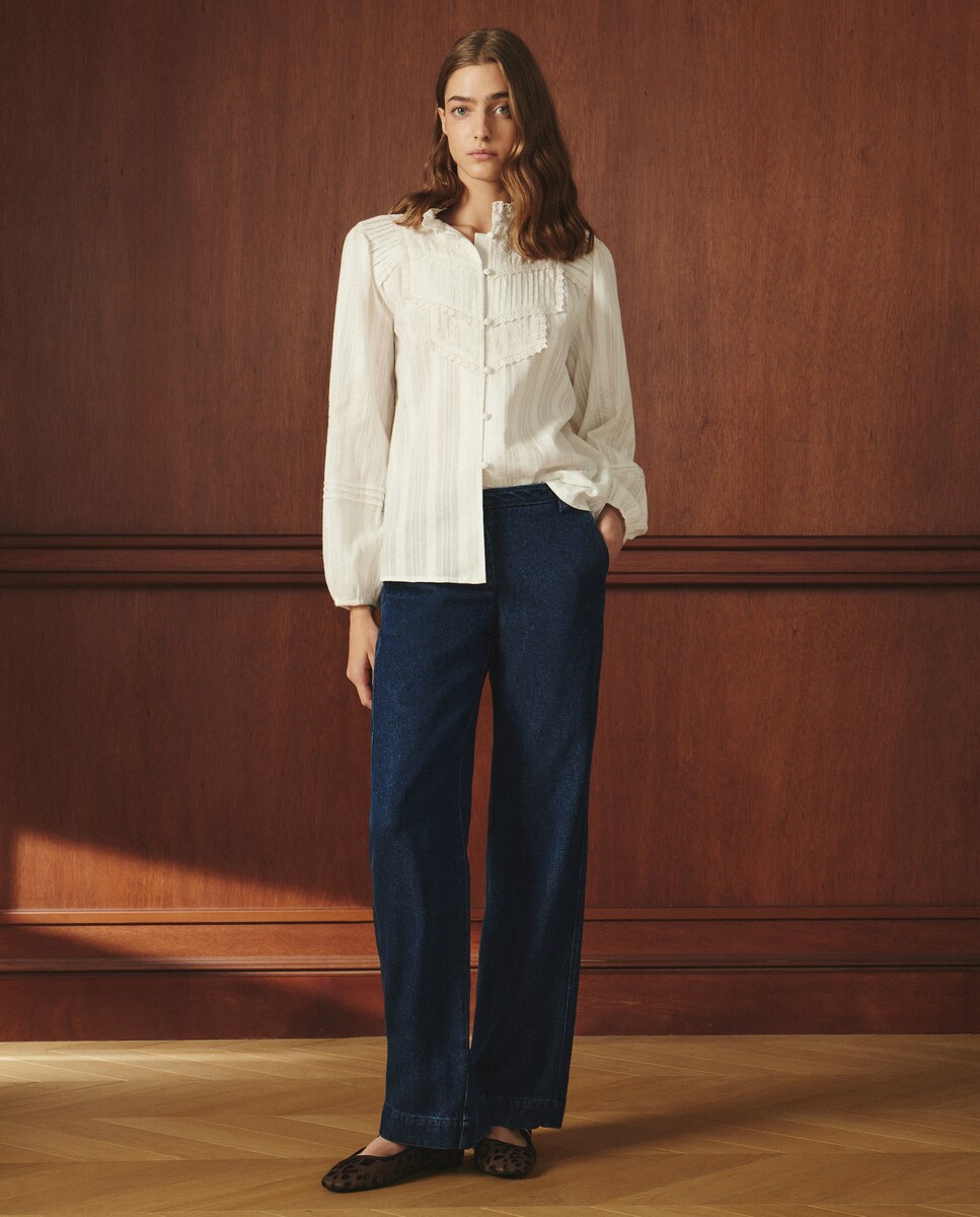 Blusa Romântica com Manga Comprida 120 Cru-2