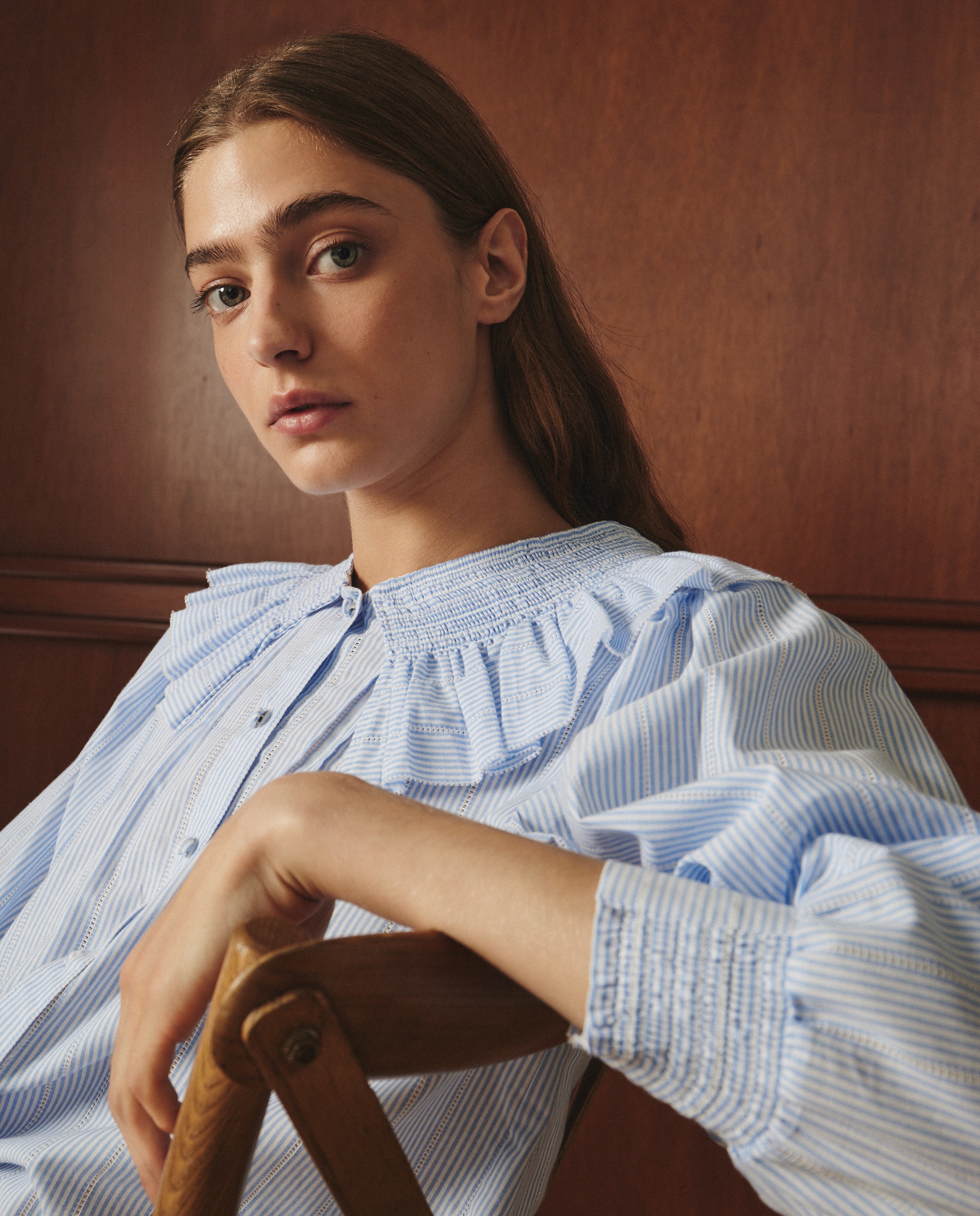 Blusa de Manga Comprida Estampada Azul-1