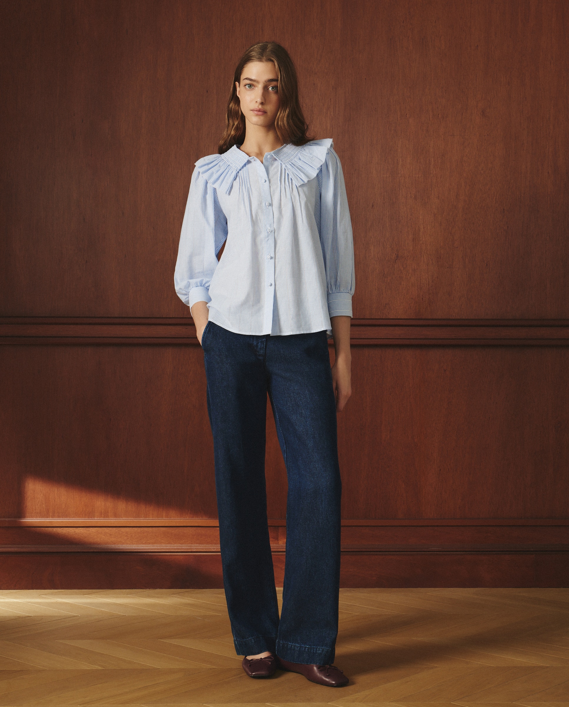 Blusa de Manga Comprida Estampada Azul-2