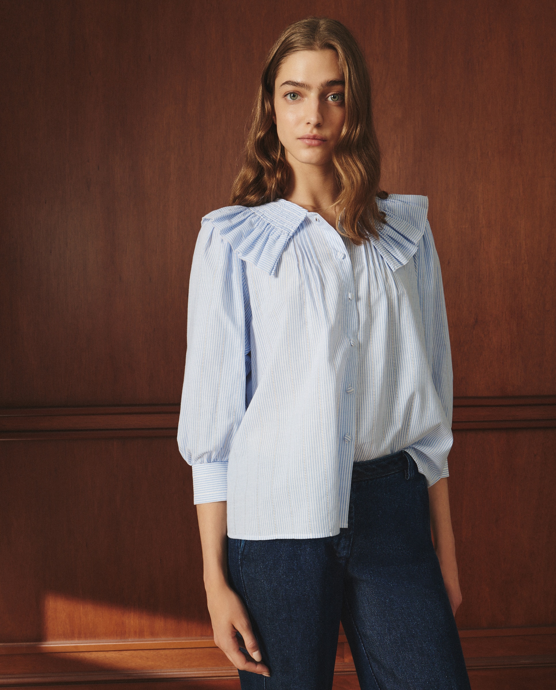 Blusa de Manga Comprida Estampada Azul-3