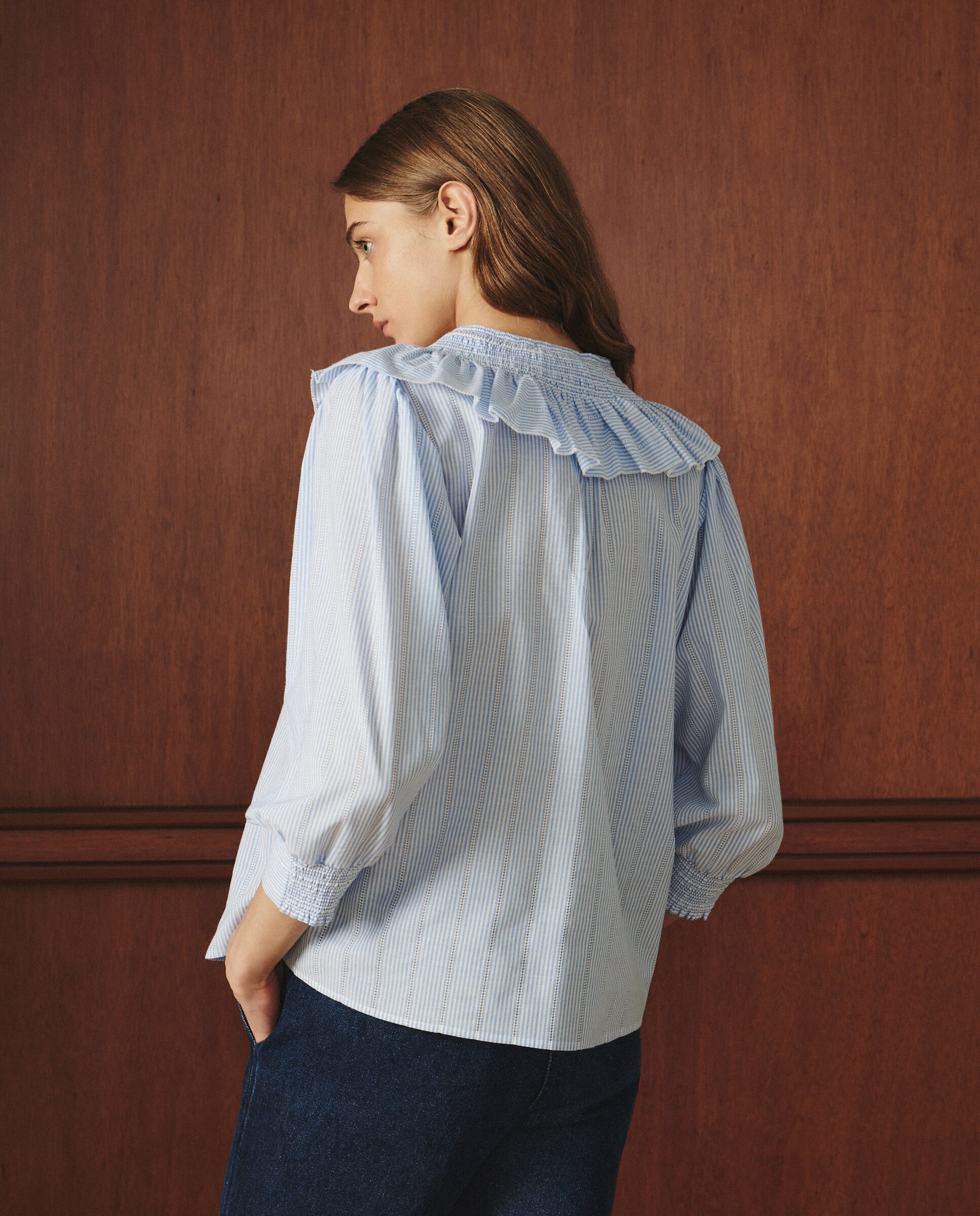 Blusa de Manga Comprida Estampada Azul-4