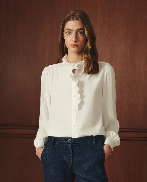 Imagen 0 de Blusa lisa de manga larga de mujer