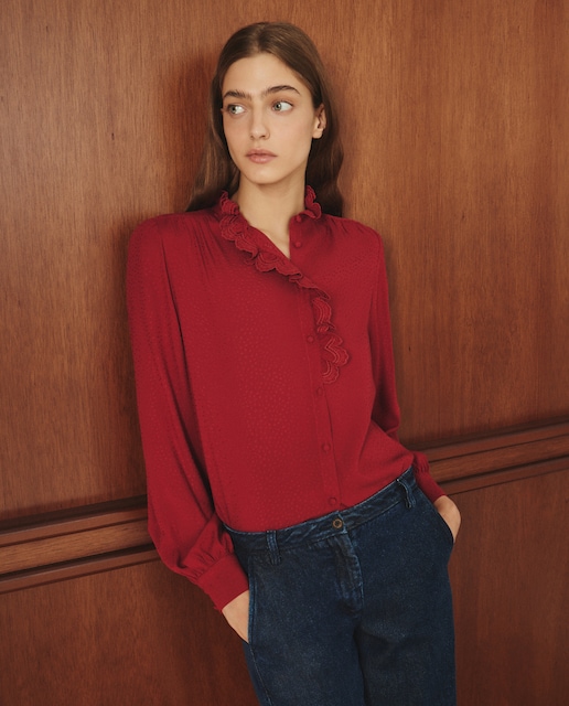 Imagen 0 de Blusa lisa de manga larga de mujer