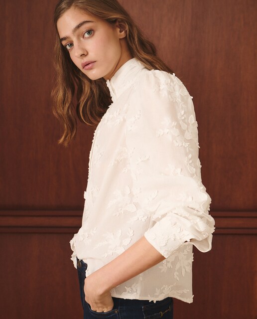 Imagen 0 de Blusa de algodón lisa de manga larga de mujer