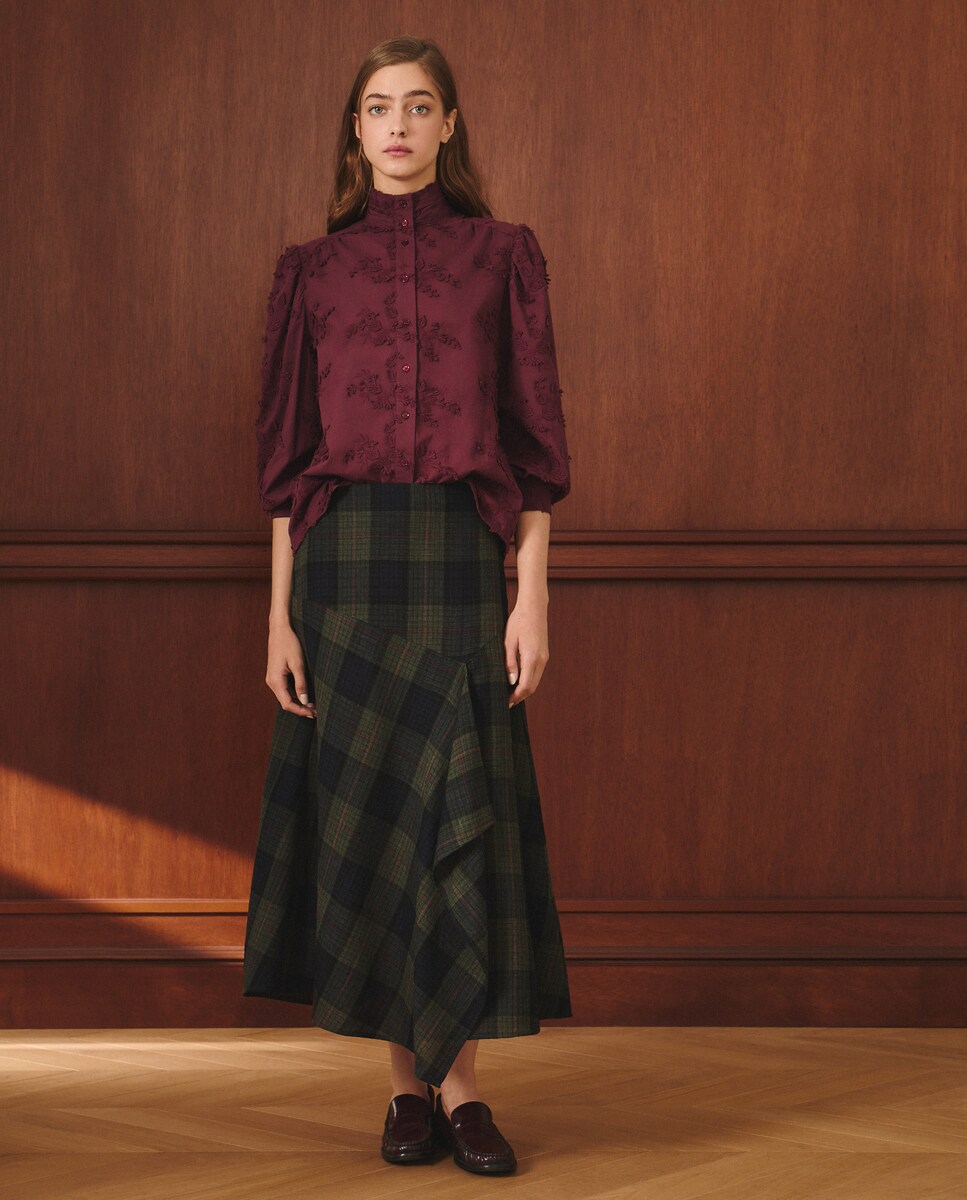 Blusa de Algodão Lisa com Manga Comprida Bordeaux-1