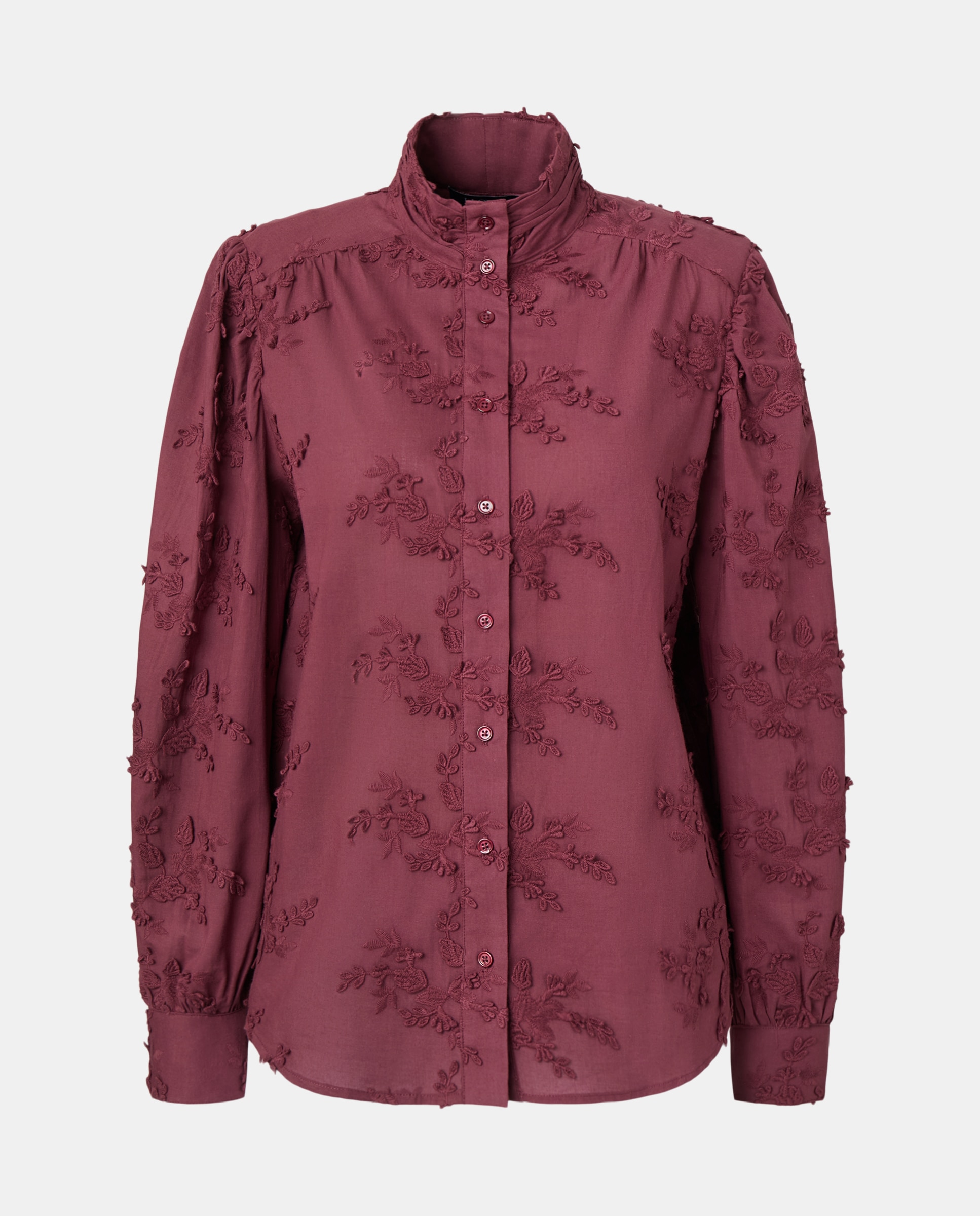 Blusa de Algodão Lisa com Manga Comprida Bordeaux-4