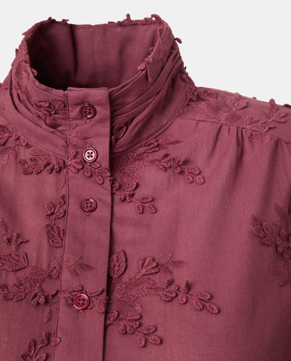 Blusa de Algodão Lisa com Manga Comprida Bordeaux-5