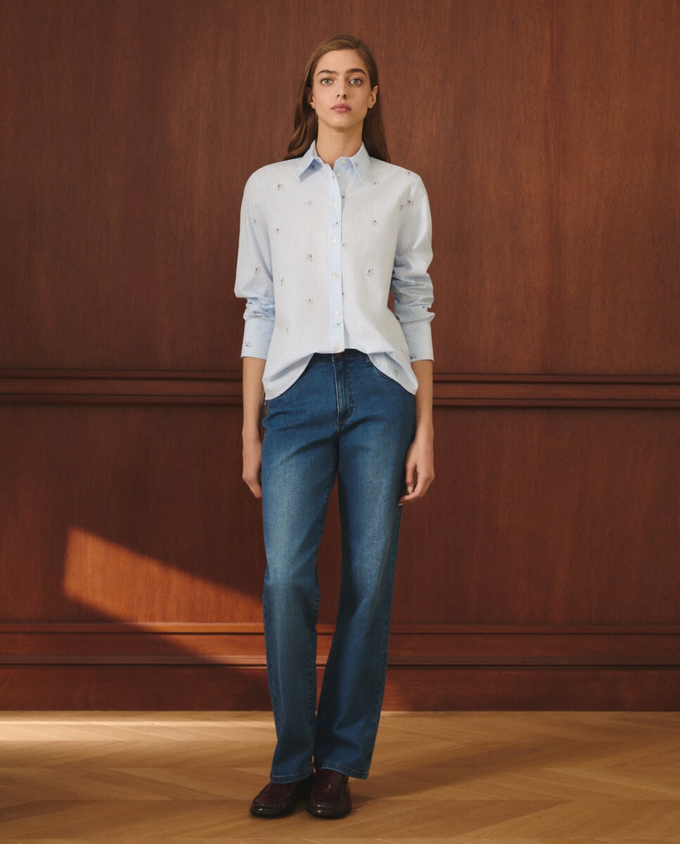 Camisa de Manga Comprida às Riscas Azul-2