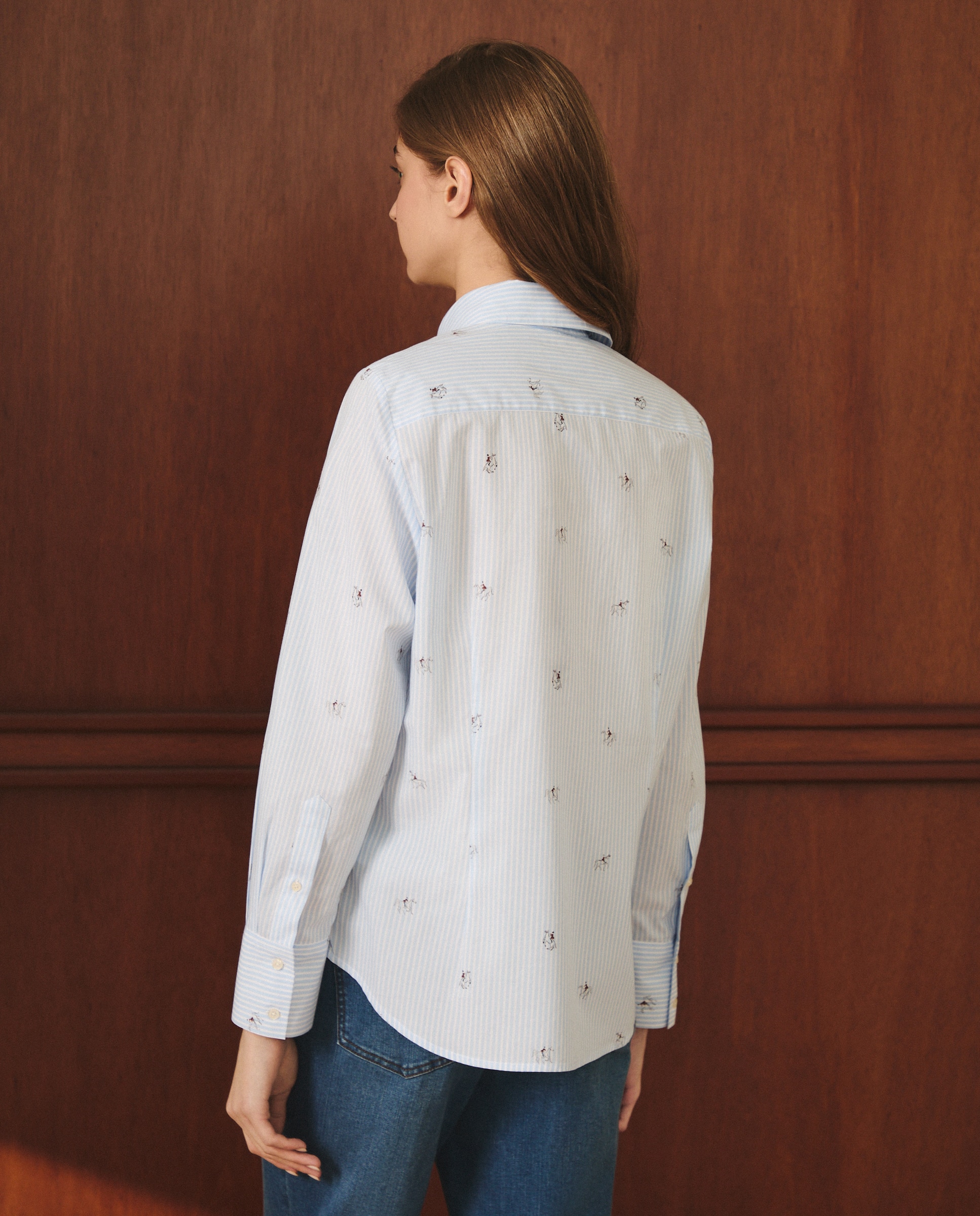 Camisa de Manga Comprida às Riscas Azul-3