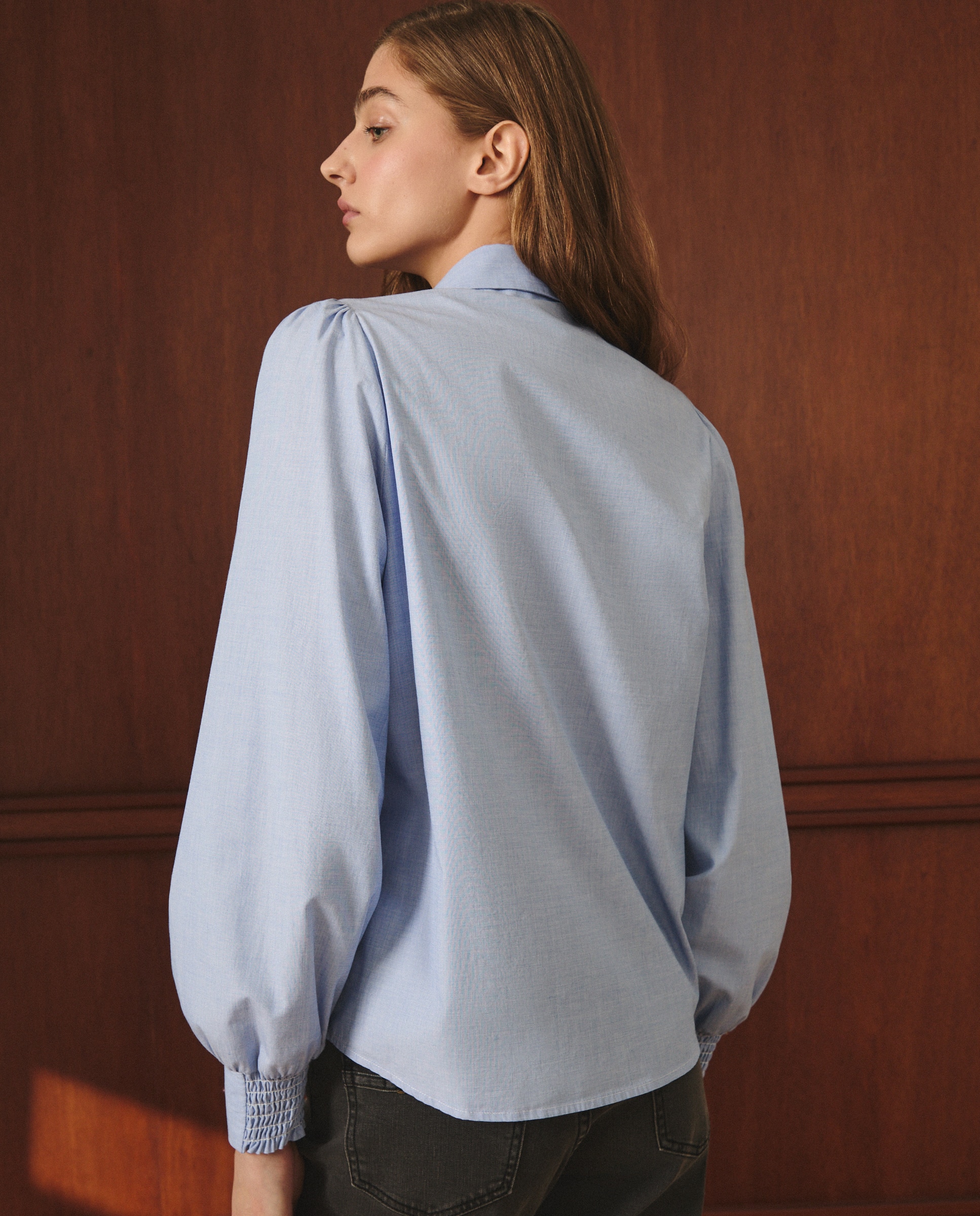 Camisa Lisa de Manga Comprida 400 Azul-2