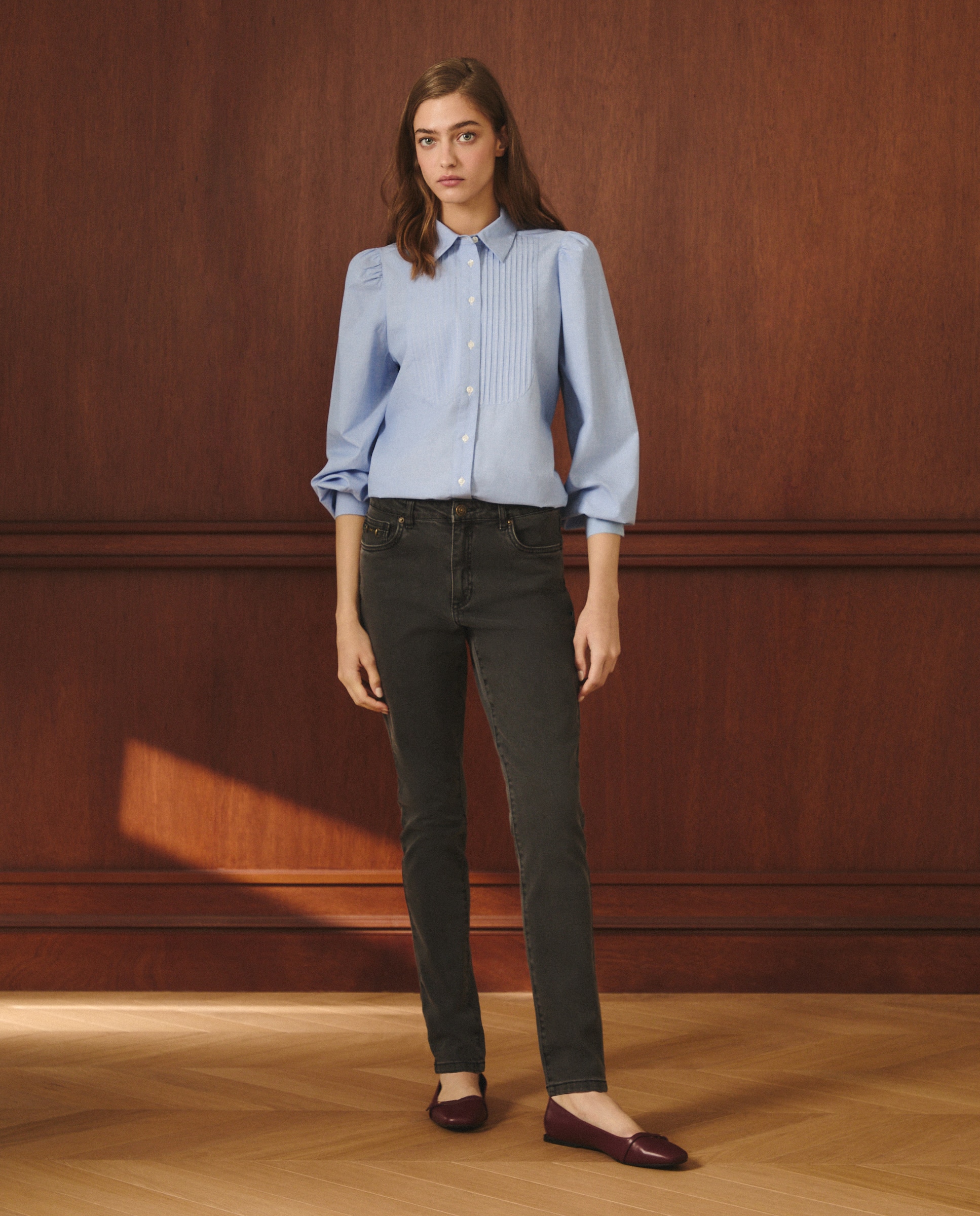 Camisa Lisa de Manga Comprida 400 Azul-3