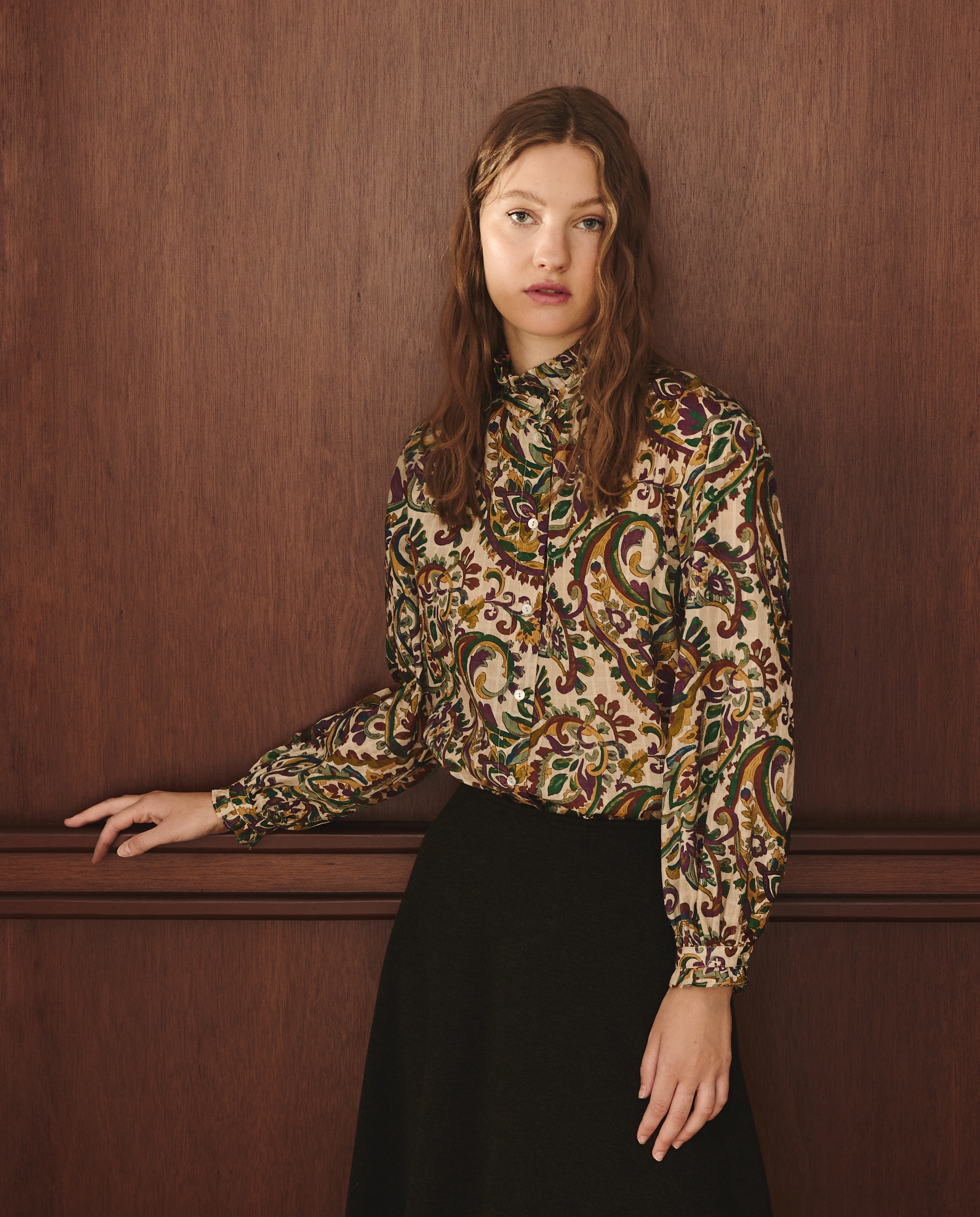 Blusa de Manga Comprida com Estampado Paisley Branco-1