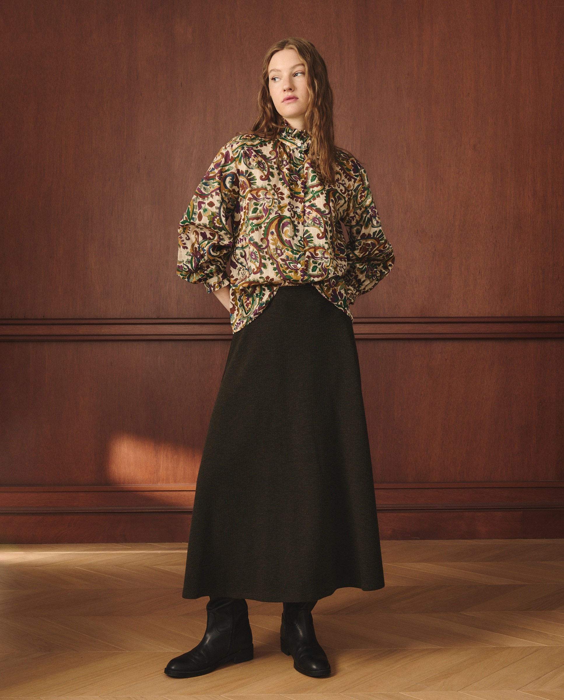 Blusa de Manga Comprida com Estampado Paisley Branco-2