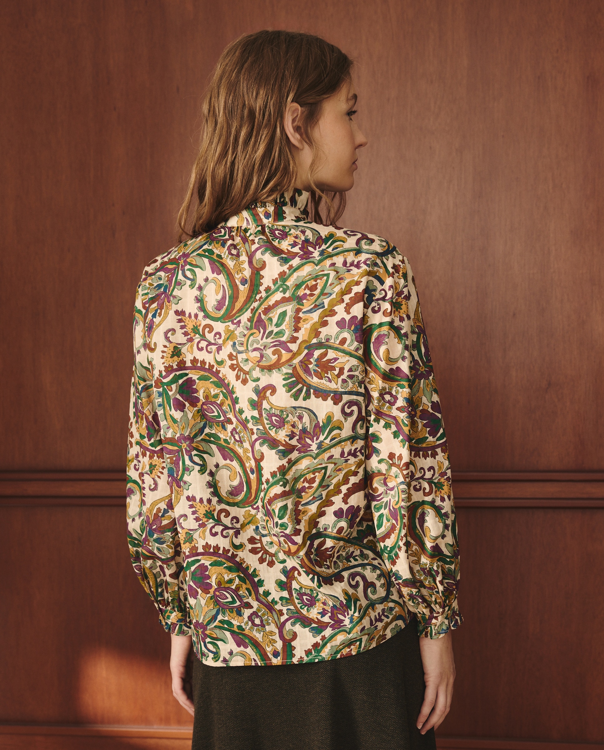 Blusa de Manga Comprida com Estampado Paisley Branco-3