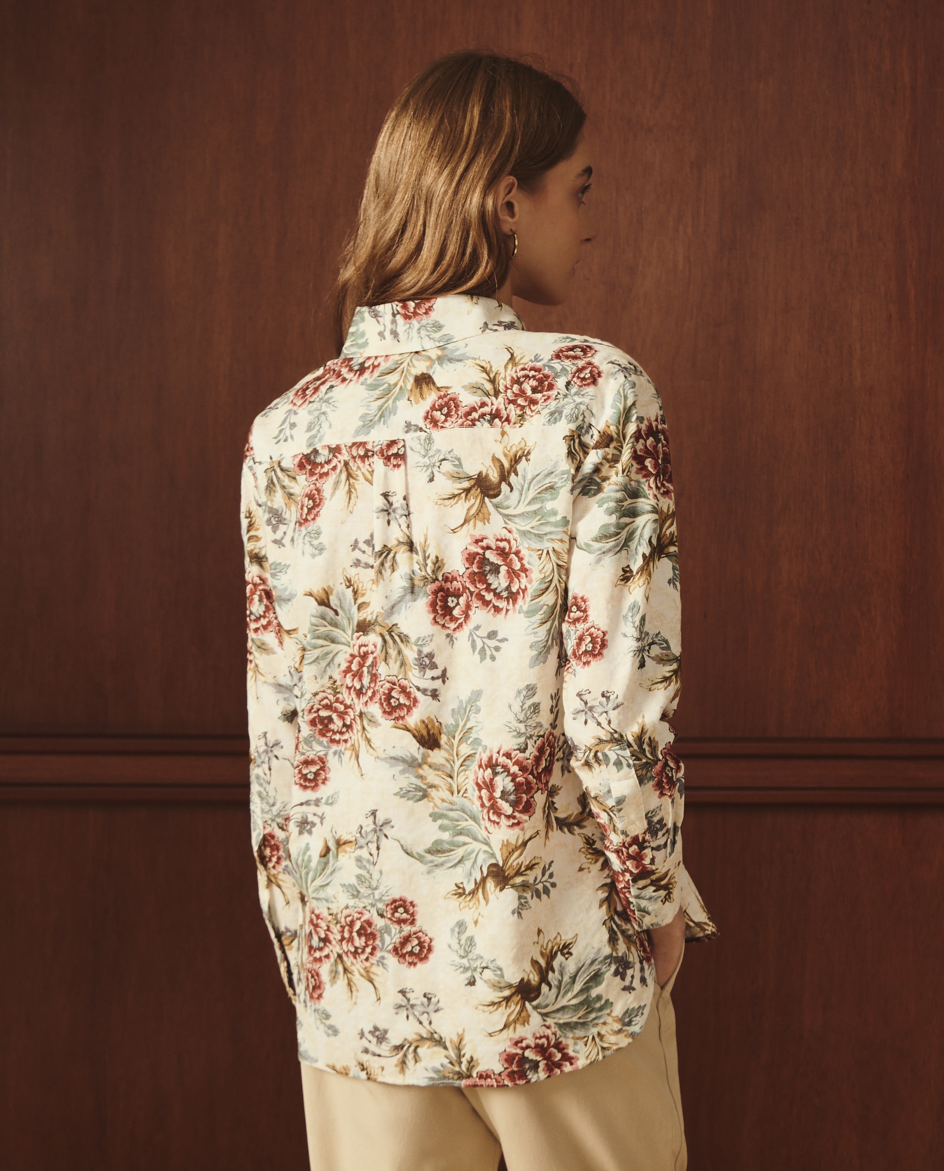 Camisa de mulher com manga comprida e estampado floral Branco-3