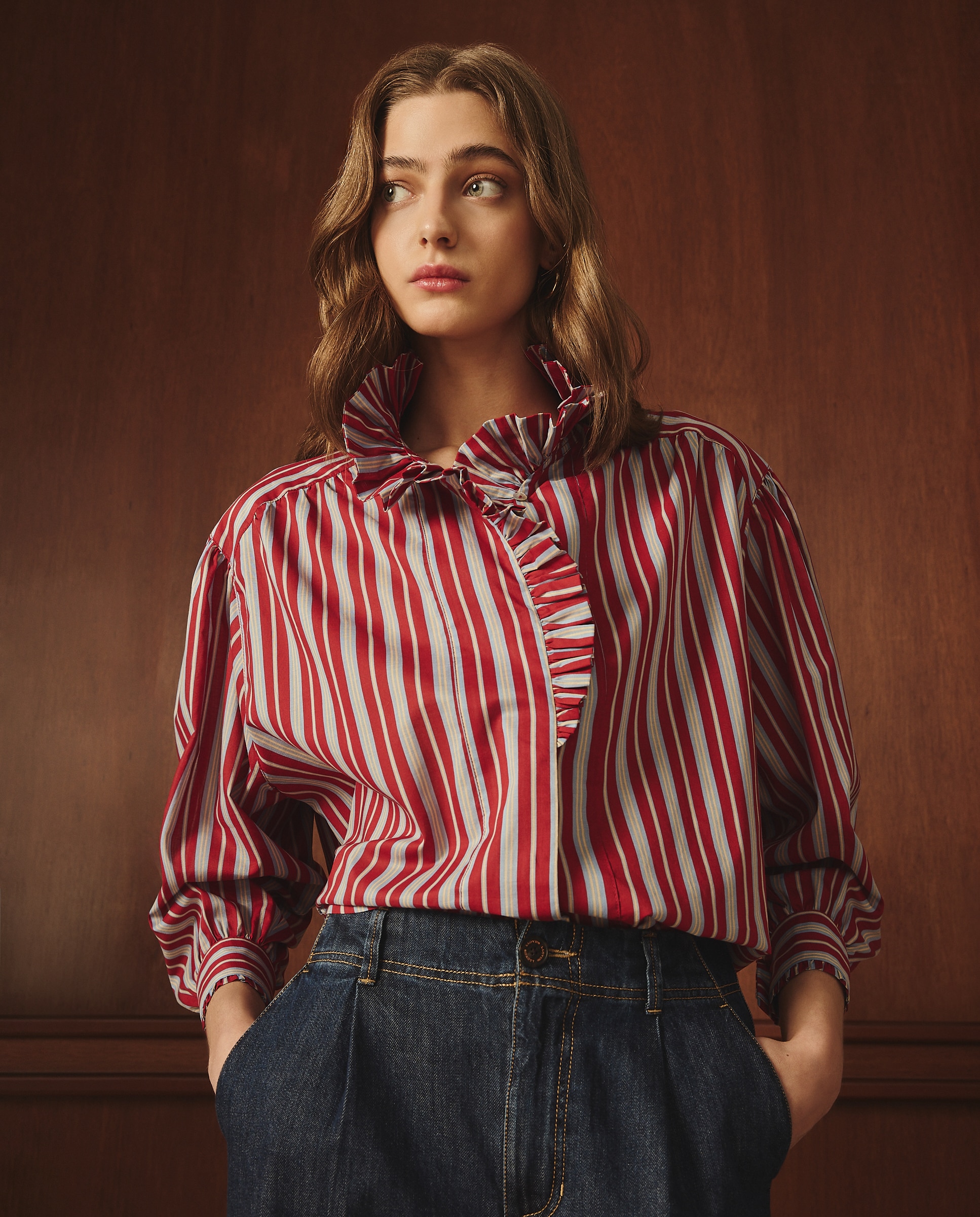 Imagen 1 de Blusa de mujer volante rayas rojas - Lloyd's - Rojo Rojo