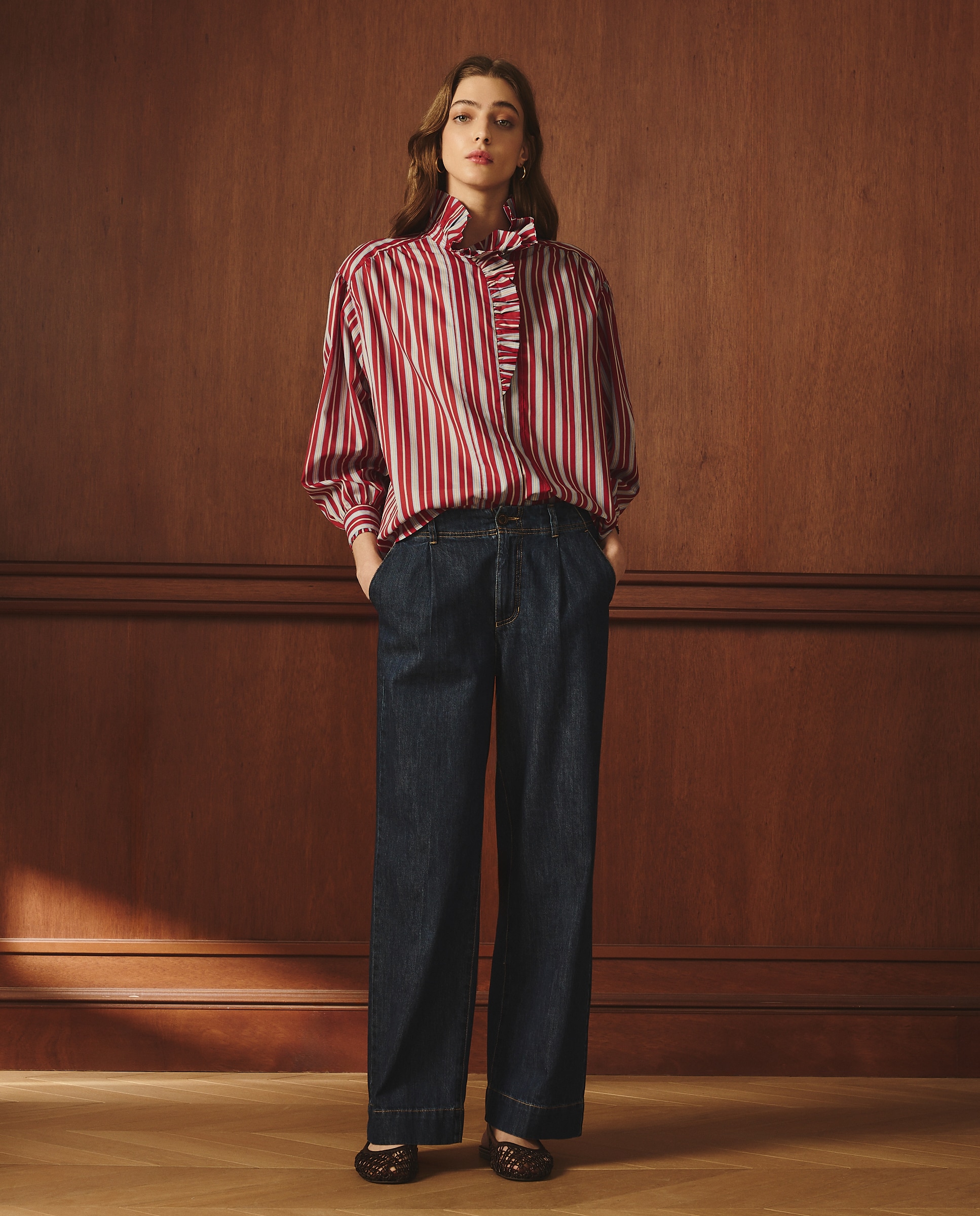 Imagen 3 de Blusa de mujer volante rayas rojas - Lloyd's - Rojo Rojo