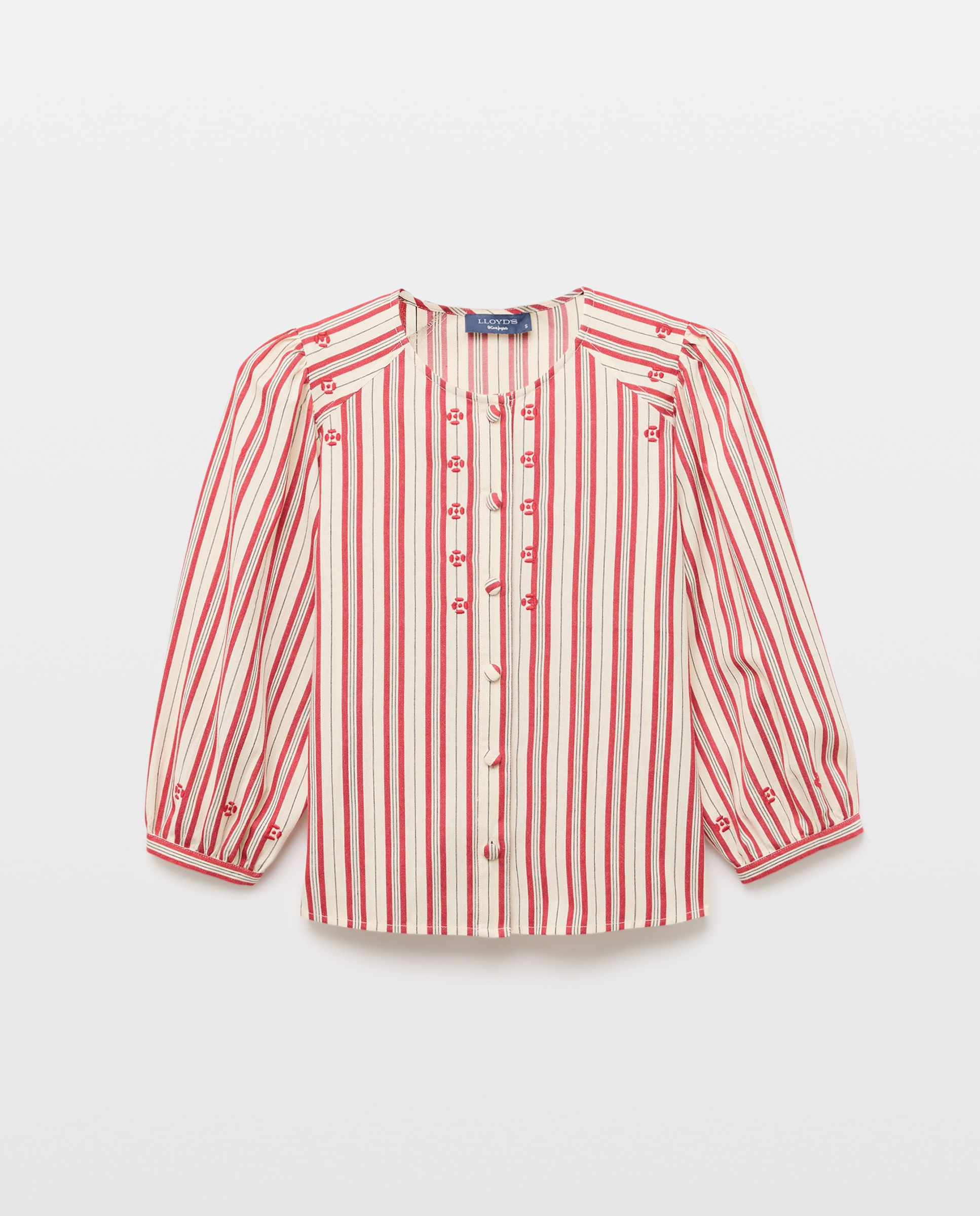 Blusa Romântica com Manga 3/4 e Fantasia de Risca Vermelho-4