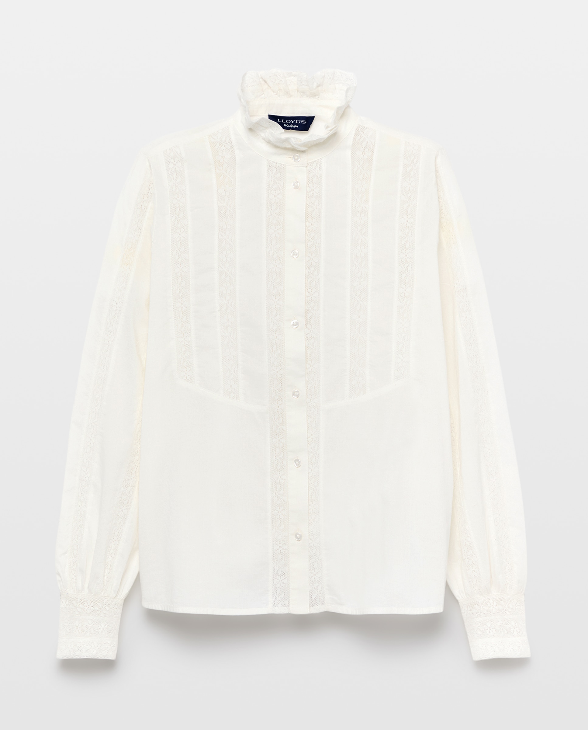 Blusa de mujer con manga larga y encaje - Lloyd's - Blanco roto Blanco roto-4
