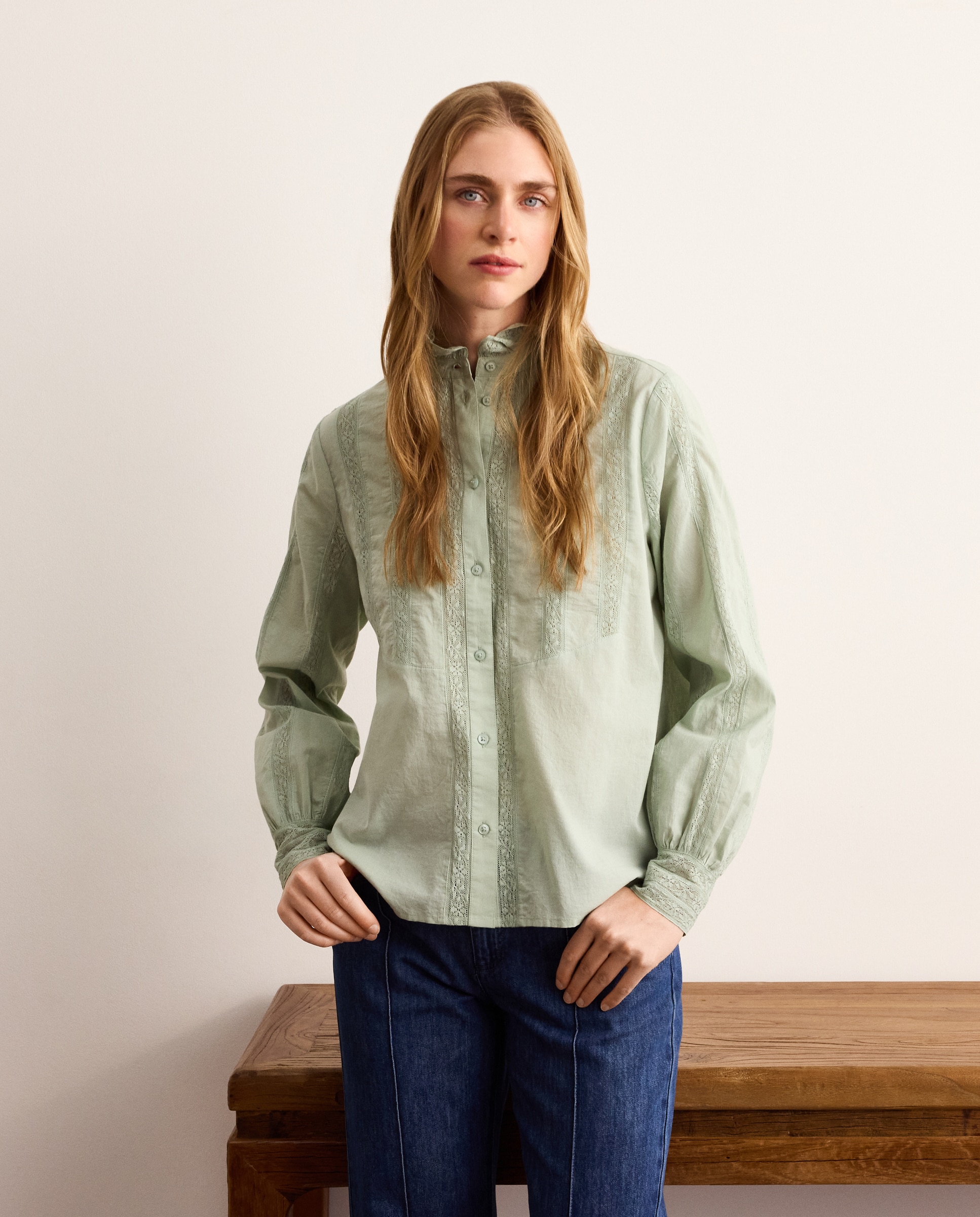 Blusa de mujer con manga larga y encaje - Lloyd's - 510 Verde claro 510 Verde claro-2