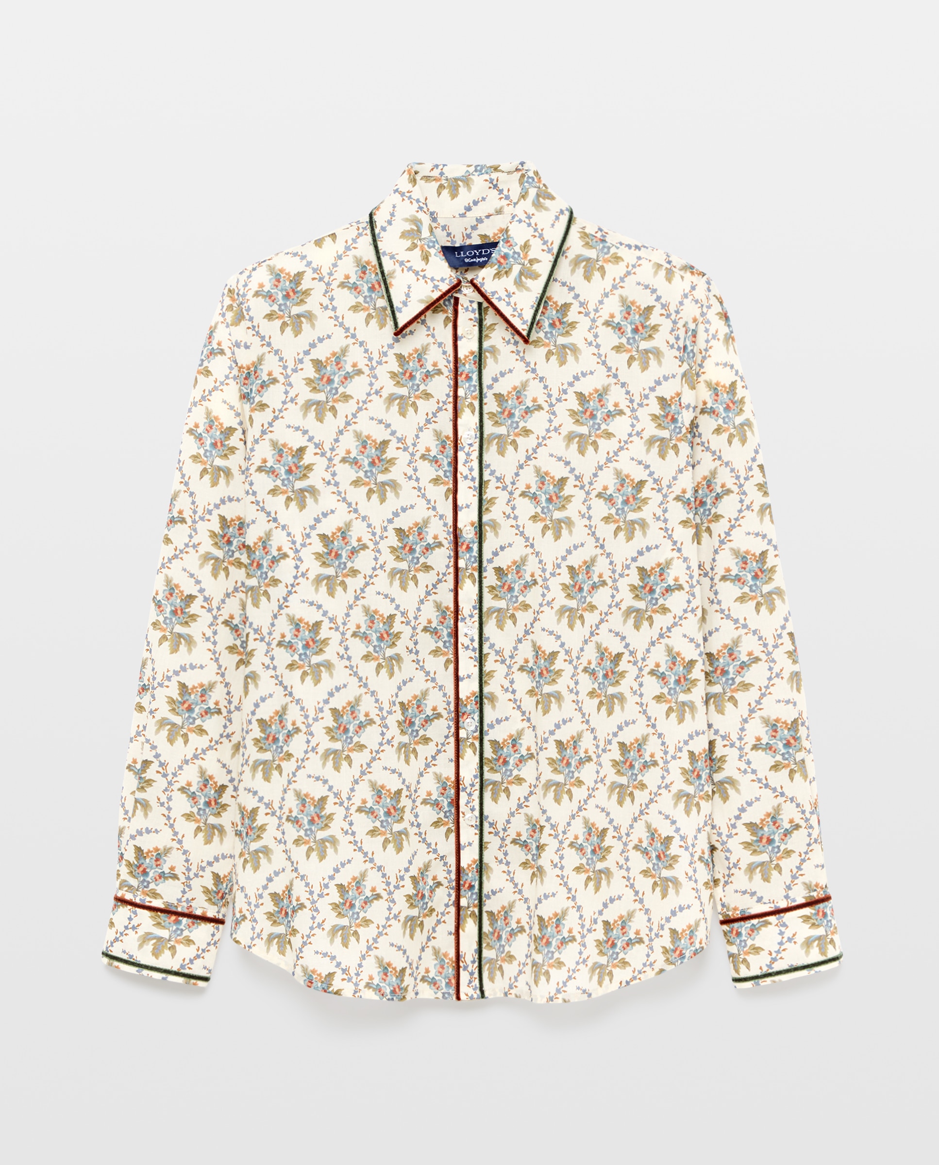Imagem 0 de Camisa com Estampado Botânico e Contraste em Veludo