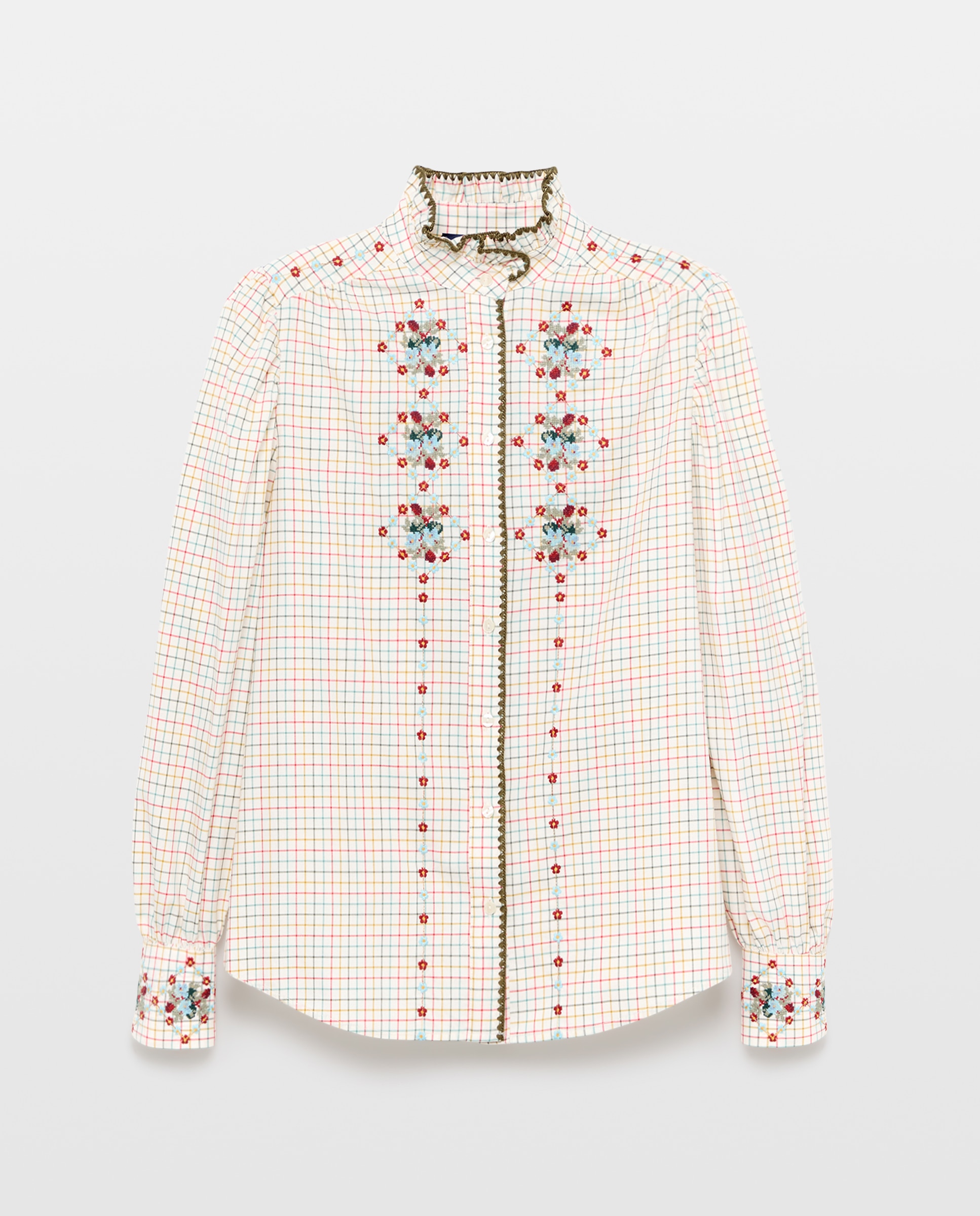 Imagem 0 de Blusa de Mulher aos Quadrados e Bordado de Flores