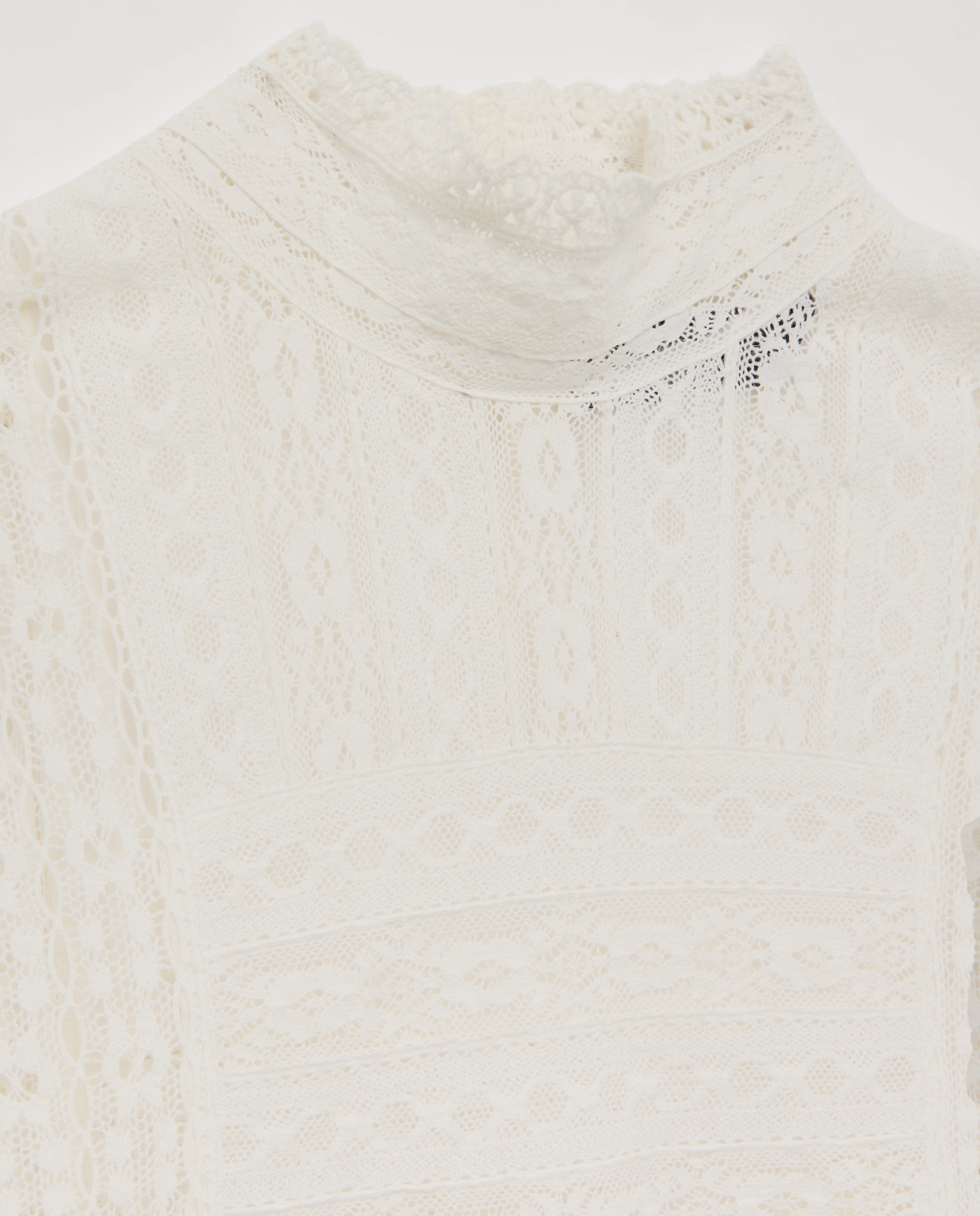 Blusa De Manga Comprida Com Renda De Estilo Romântico 120 Cru-2