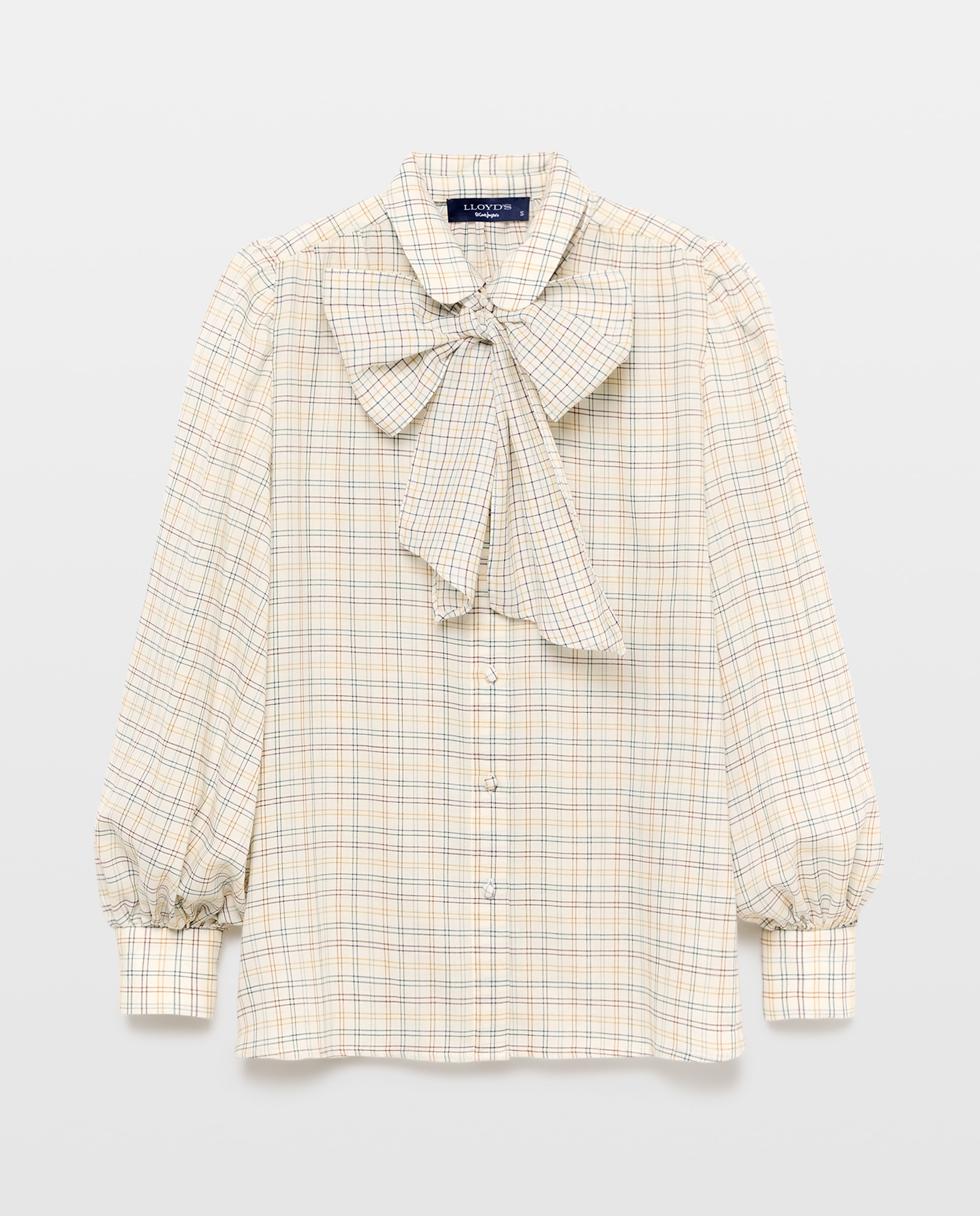 Imagem 0 de Blusa de Manga Comprida aos Quadrados com Laço