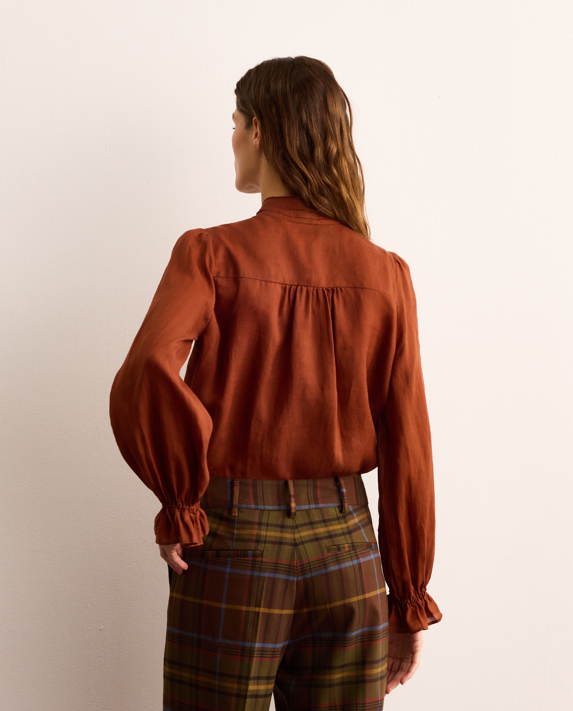 Imagen 3 de Blusa manga larga de mujer de ramio con lazada - Lloyd's - Naranja quemado Naranja quemado