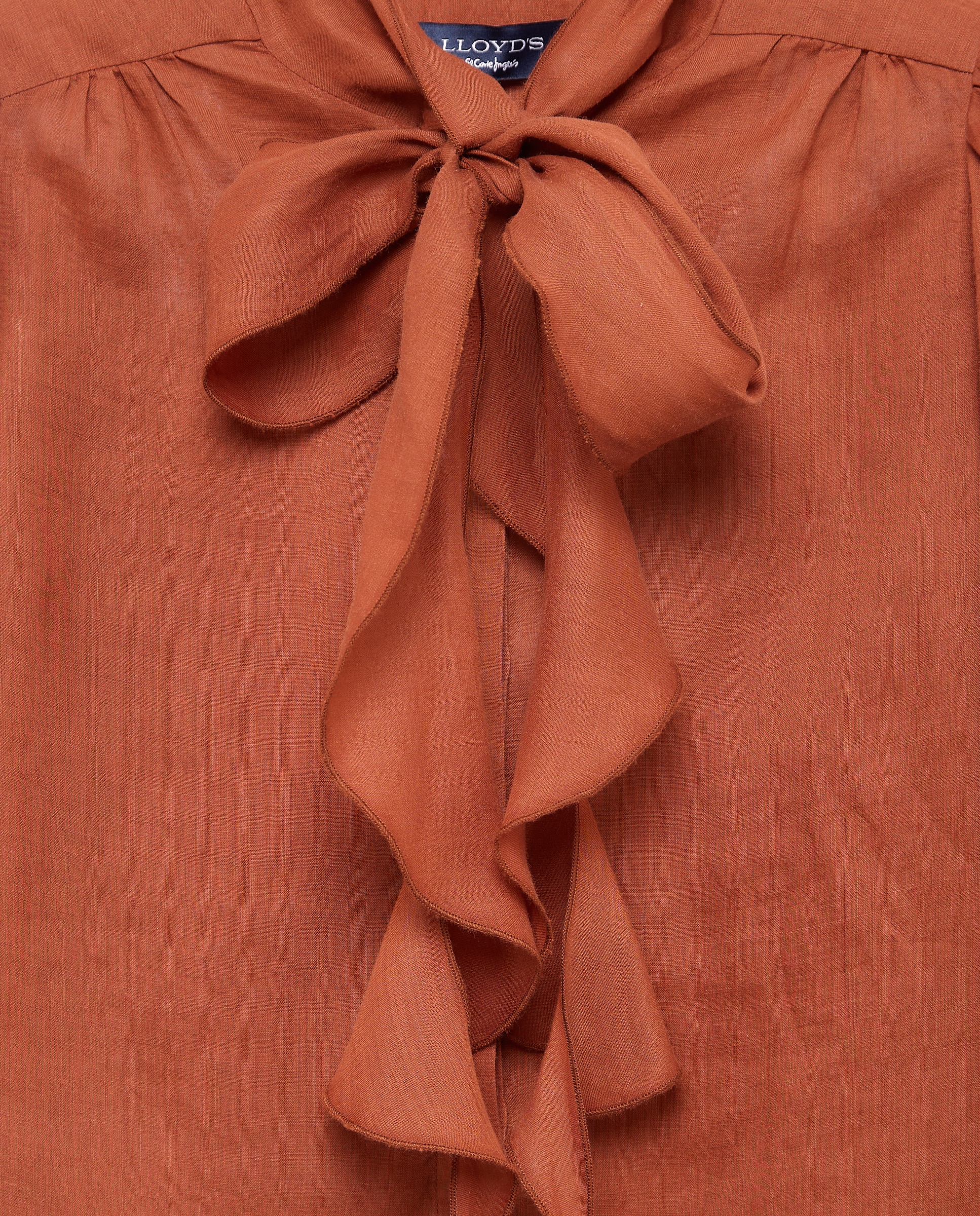 Blusa de Manga Comprida de Rami com Laço Laranja-queimado-2