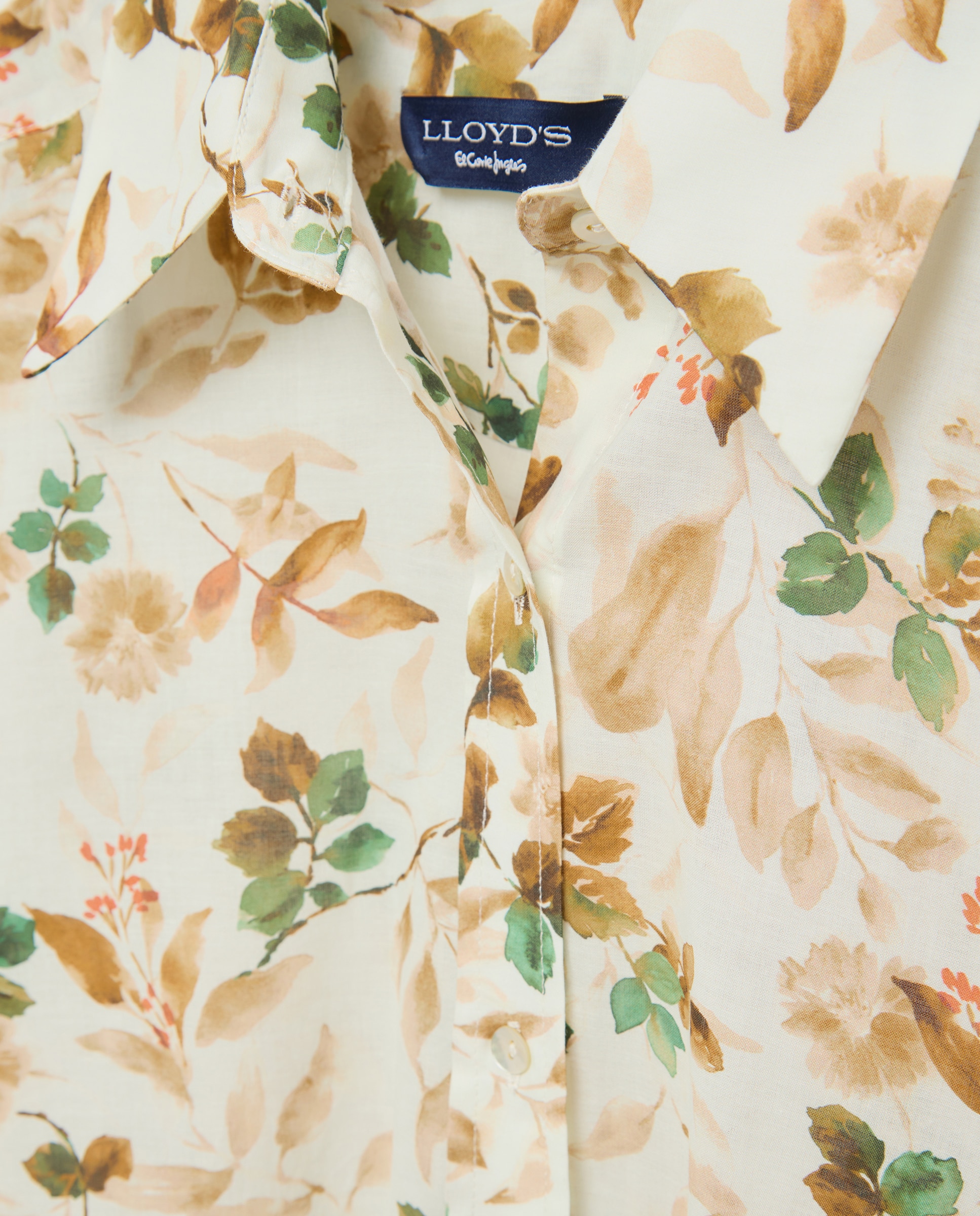 Camisa de Manga Comprida com Estampado de Folhas de Aguarela Branco-2
