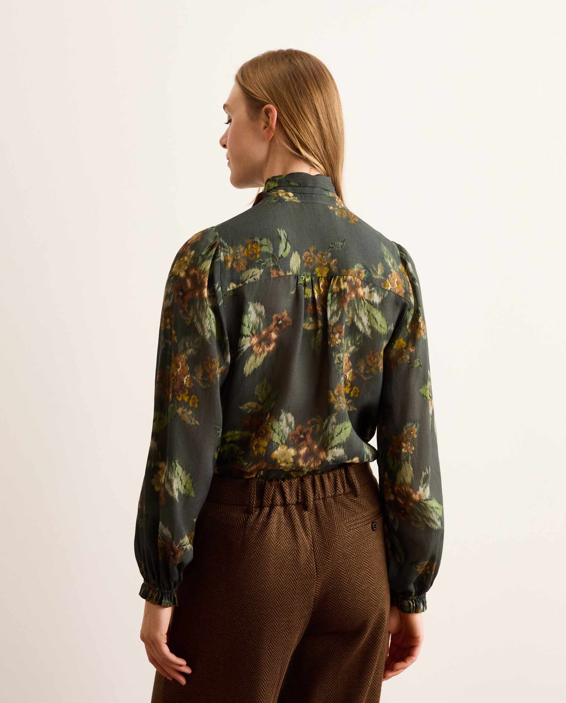 Blusa estampada de mulher com manga comprida Verde-3