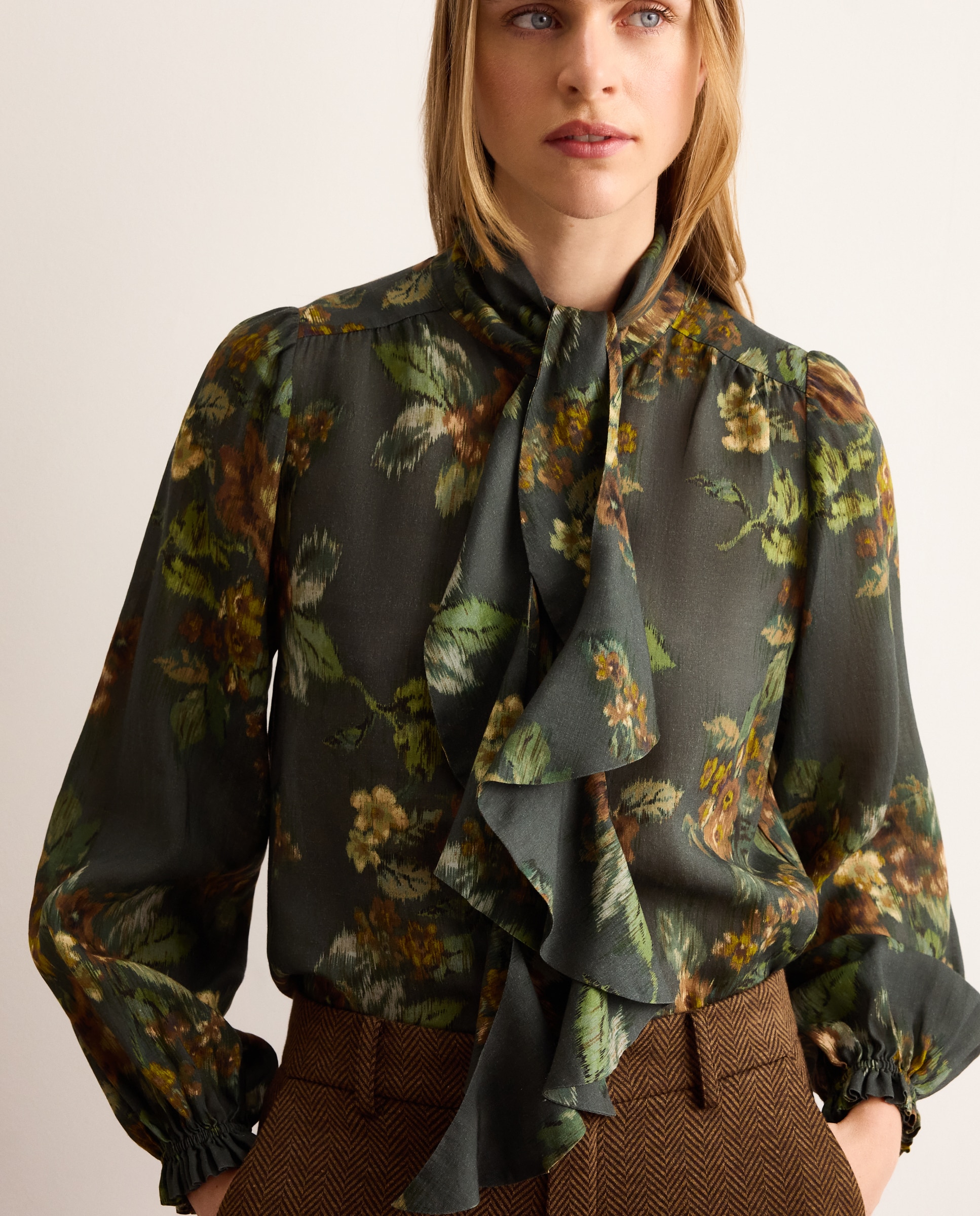 Blusa estampada de mulher com manga comprida Verde-4