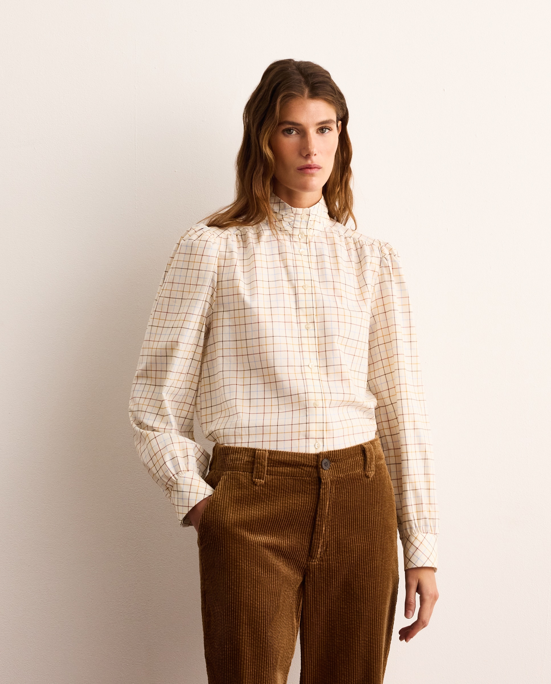 Blusa de mujer de manga larga con cuadros - Lloyd's - Blanco Blanco-1