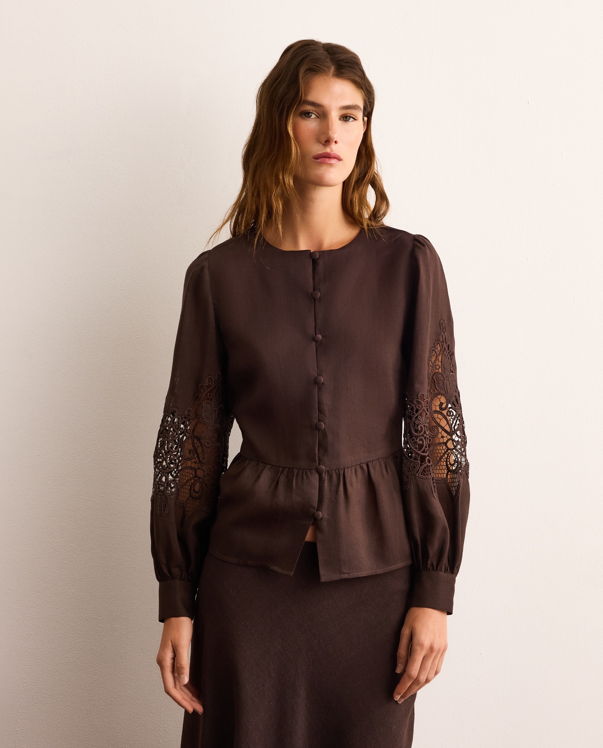 Blusa con encaje - Lloyd's - Marrón Marrón-1