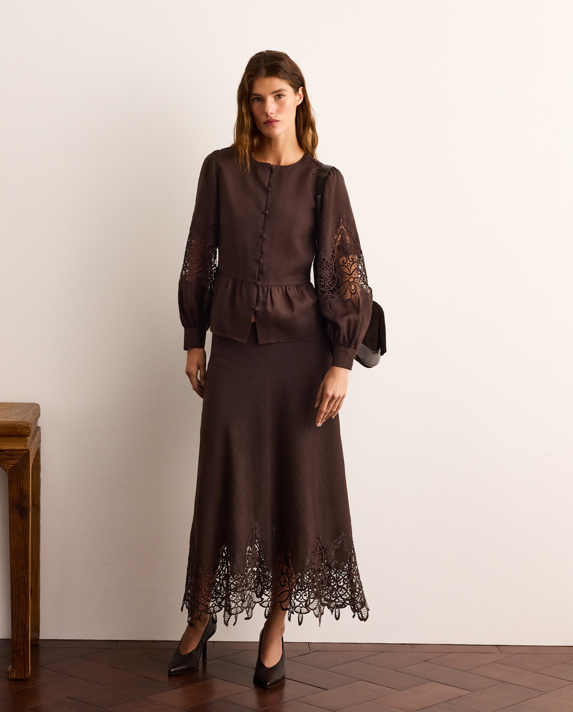 Blusa con encaje - Lloyd's - Marrón Marrón-2