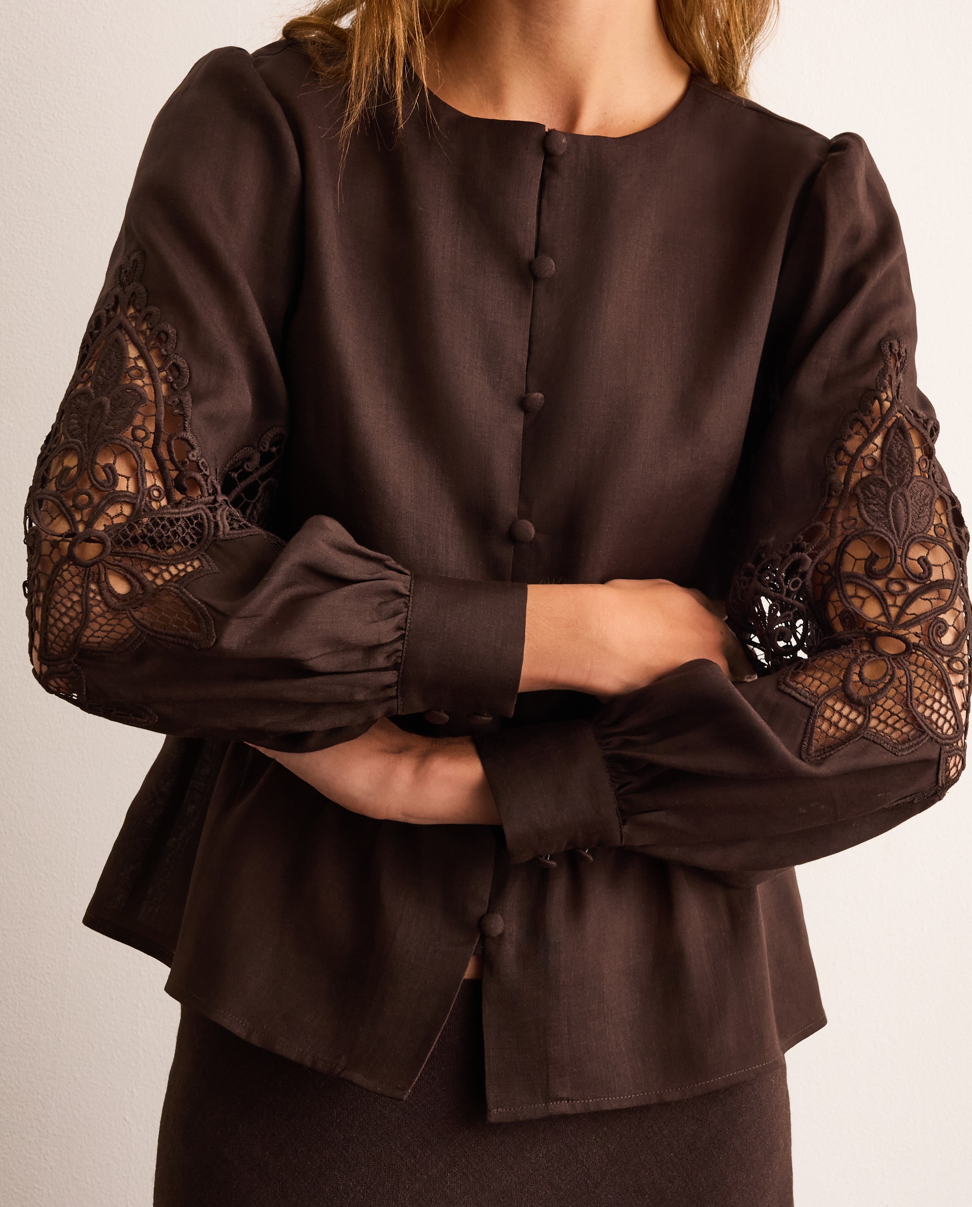 Blusa con encaje - Lloyd's - Marrón Marrón-3