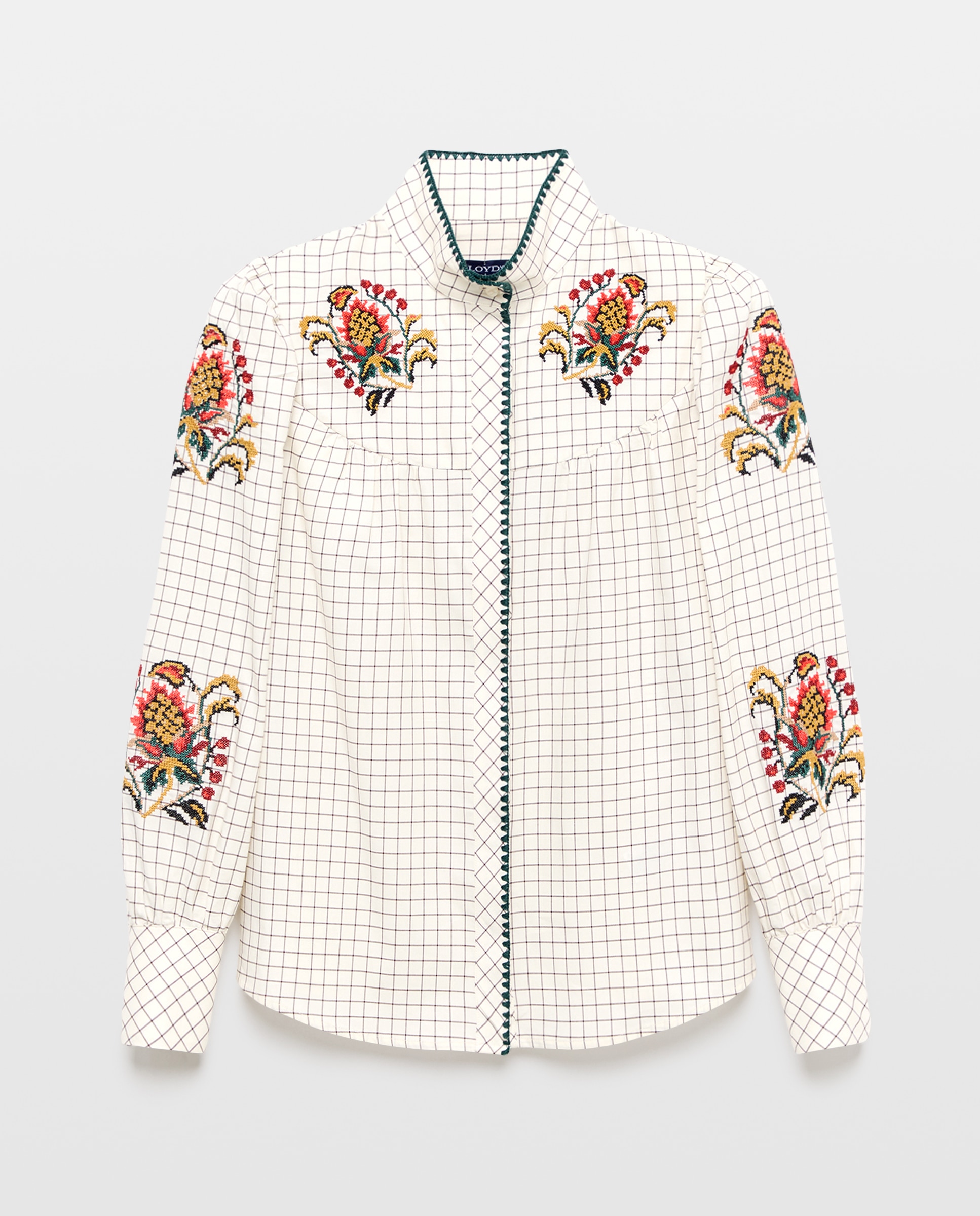 Imagen 1 de Blusa de mujer cuadros y flores bordadas Blanco